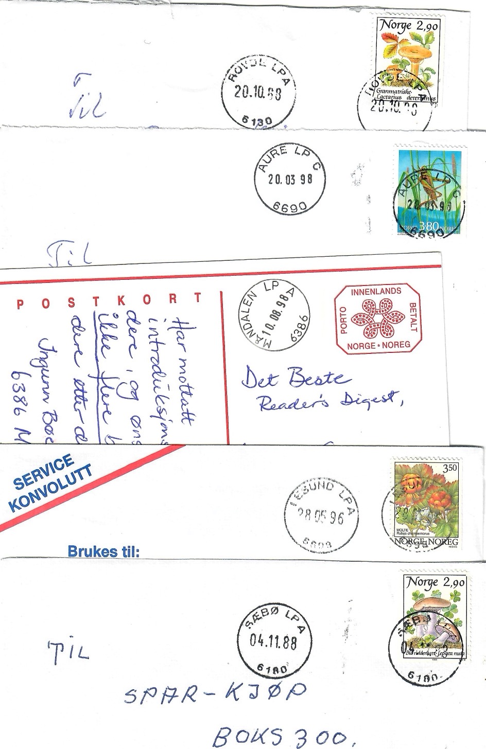 5 brev med LP-Stempel frå Møre og Romsdal