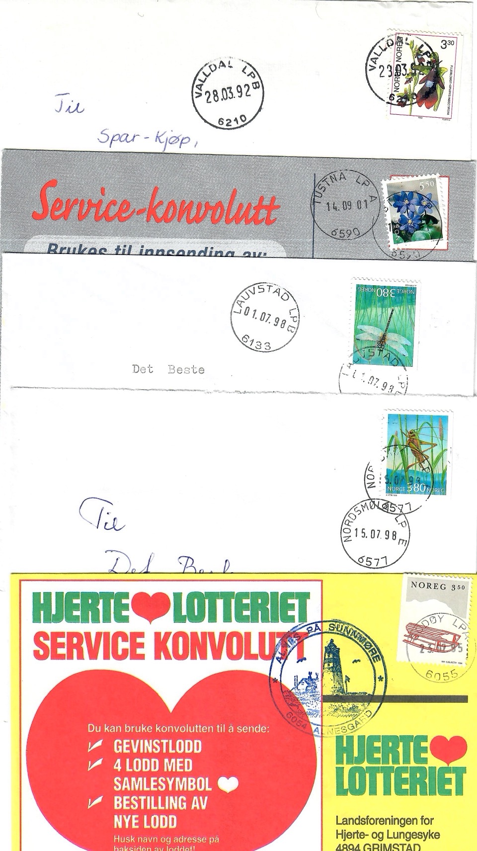 5 brev med LP-Stempel frå Møre og Romsdal