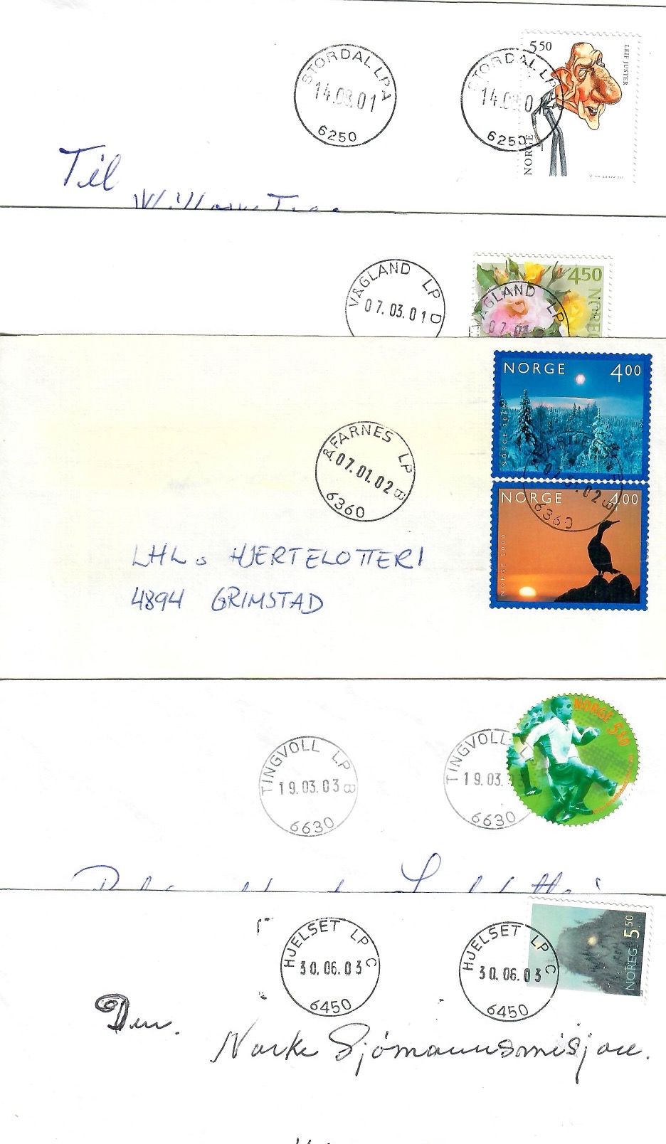 5 brev med LP-Stempel frå Møre og Romsdal
