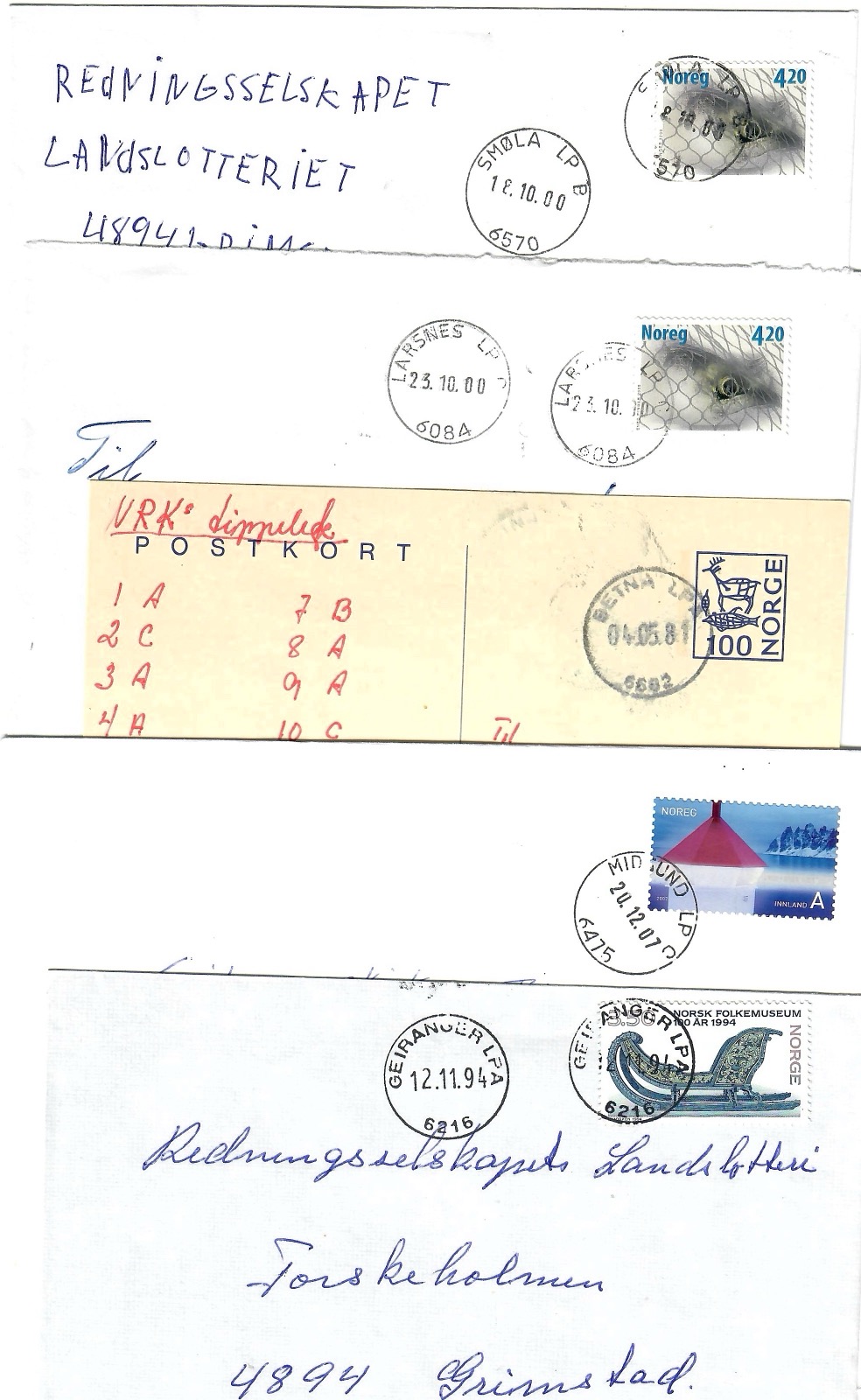 5 brev med LP-Stempel frå Møre og Romsdal