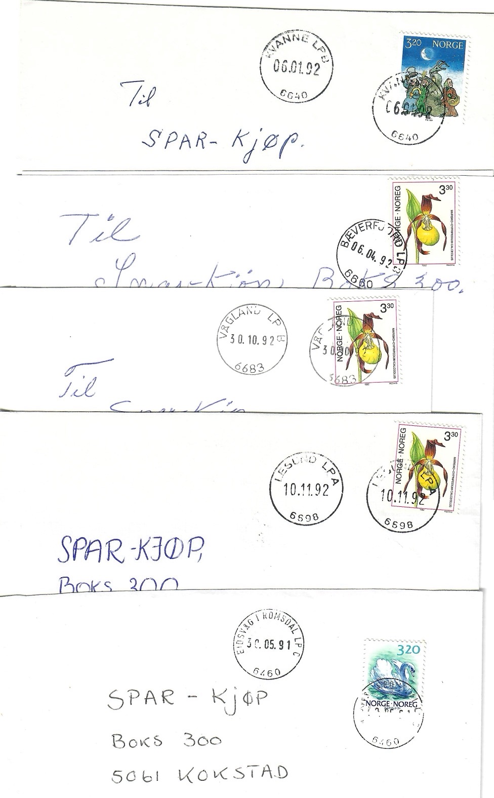 5 brev med LP-Stempel frå Møre og Romsdal