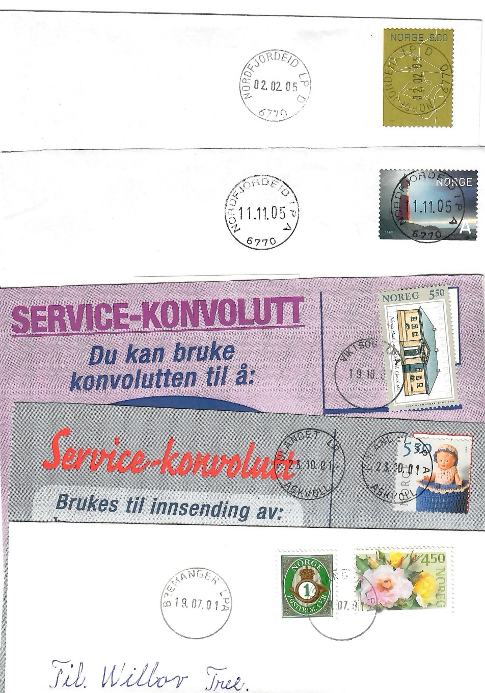 5 brev med LP-Stempel frå Sogn og Fjordane