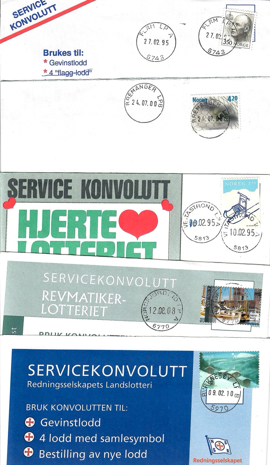 5 brev med LP-Stempel frå Sogn og Fjordane