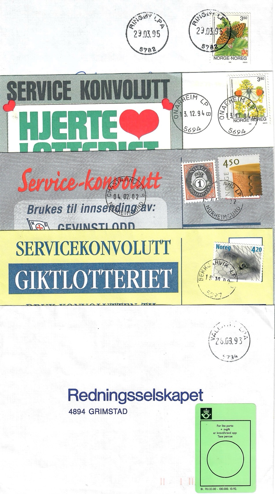 5 brev med LP-Stempel frå Hordaland
