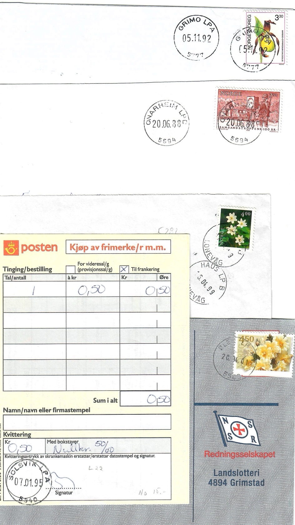 5 brev med LP-Stempel frå Hordaland