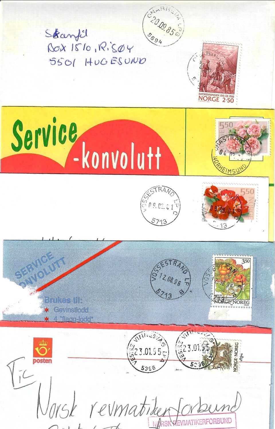 5 brev med LP-Stempel frå Hordaland