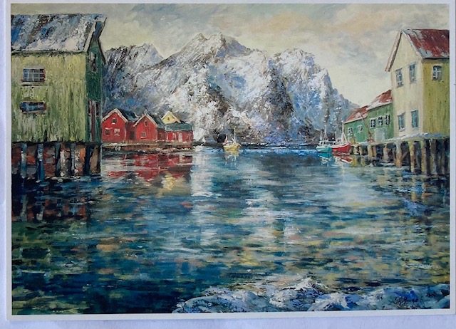 Henningsvær Gamme brygge maleri Arnesen