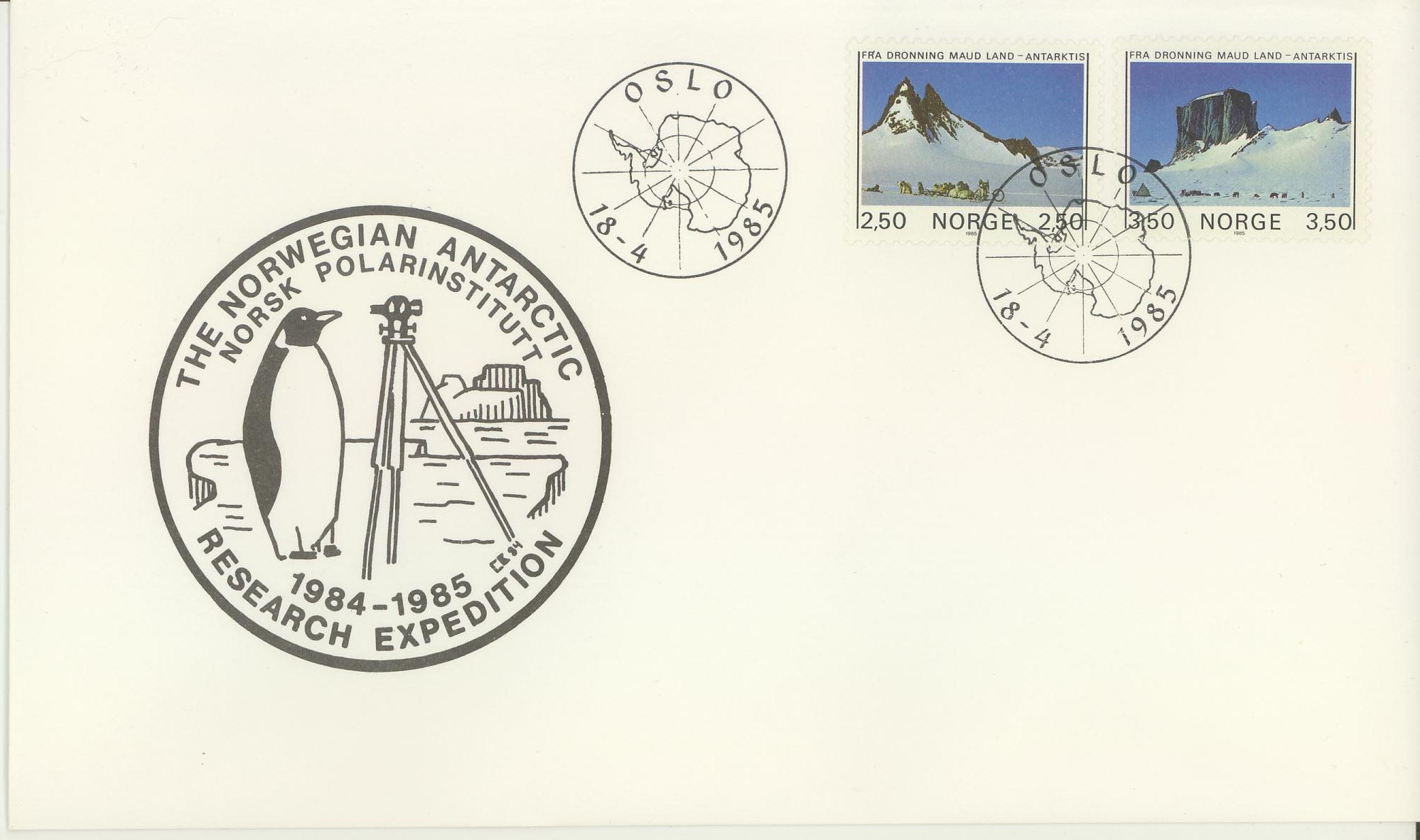 FDC NK 966-967. THE NORWEGIAN ANTARCTIC / RESEARCH EXPEDITION / NORSK POLARINSTITUTT 1984-1985.. Grad 2