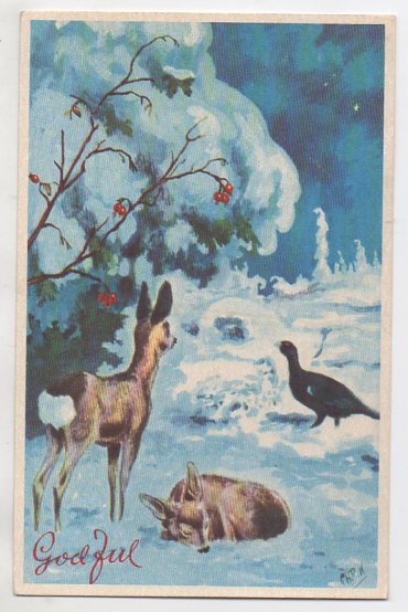 Chr. Kittelsen 2 rådyr og tiur småformat brukt 1960