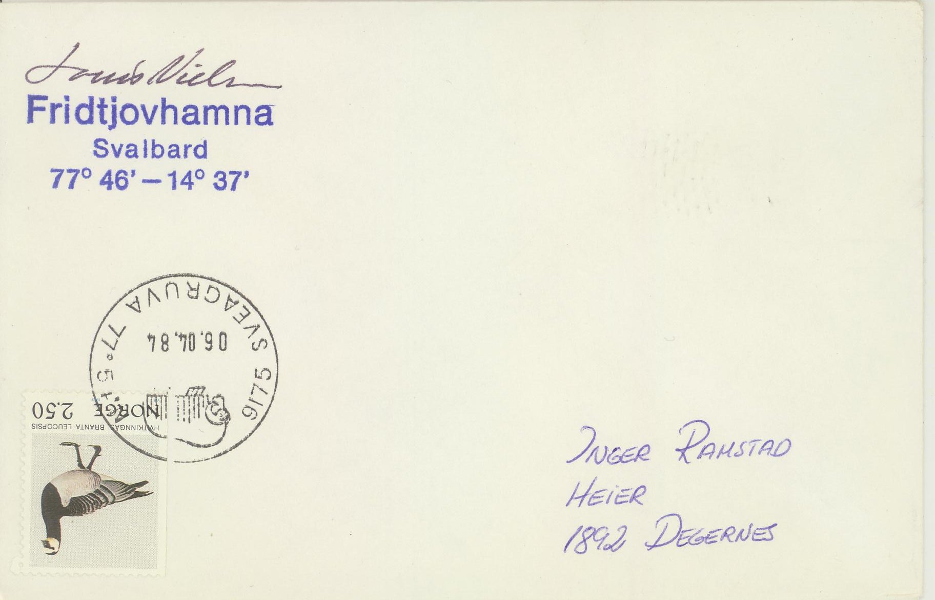 POLAR. Fridjovhamna / Svalbard / 77*46' - 14*37', poststemplet 9175 SVEAGRUVA 77*5'N/ 06.06.84