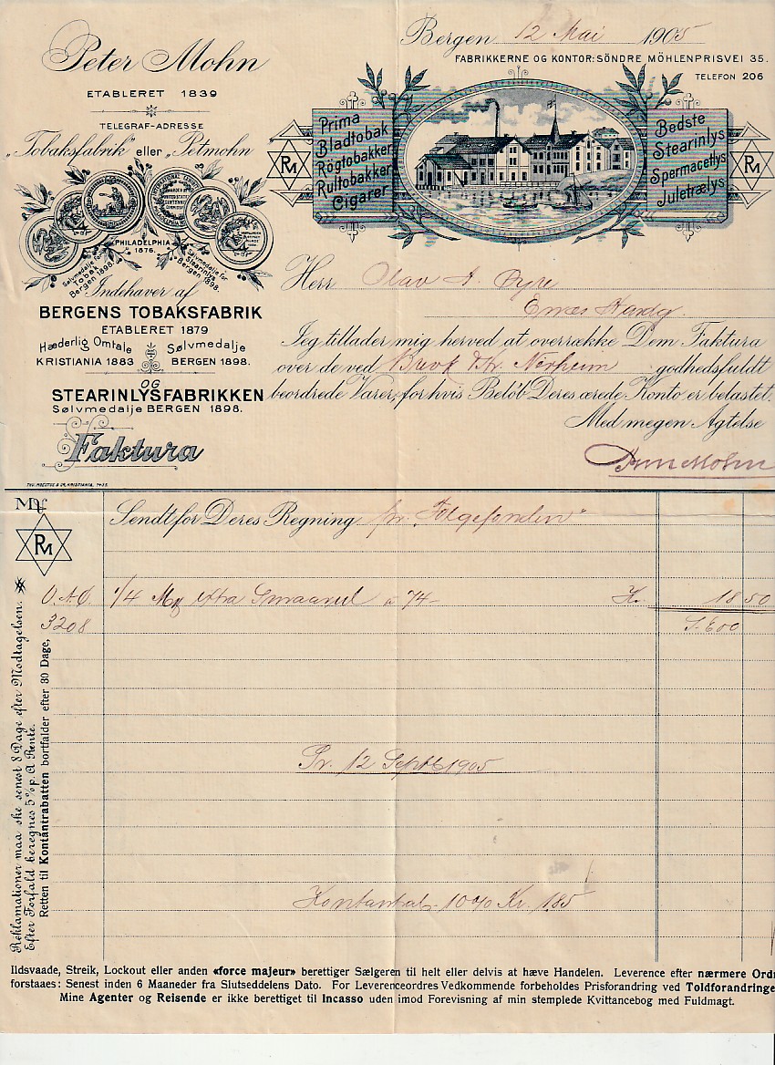 (875)  bergens tobaksfabrik-  1905