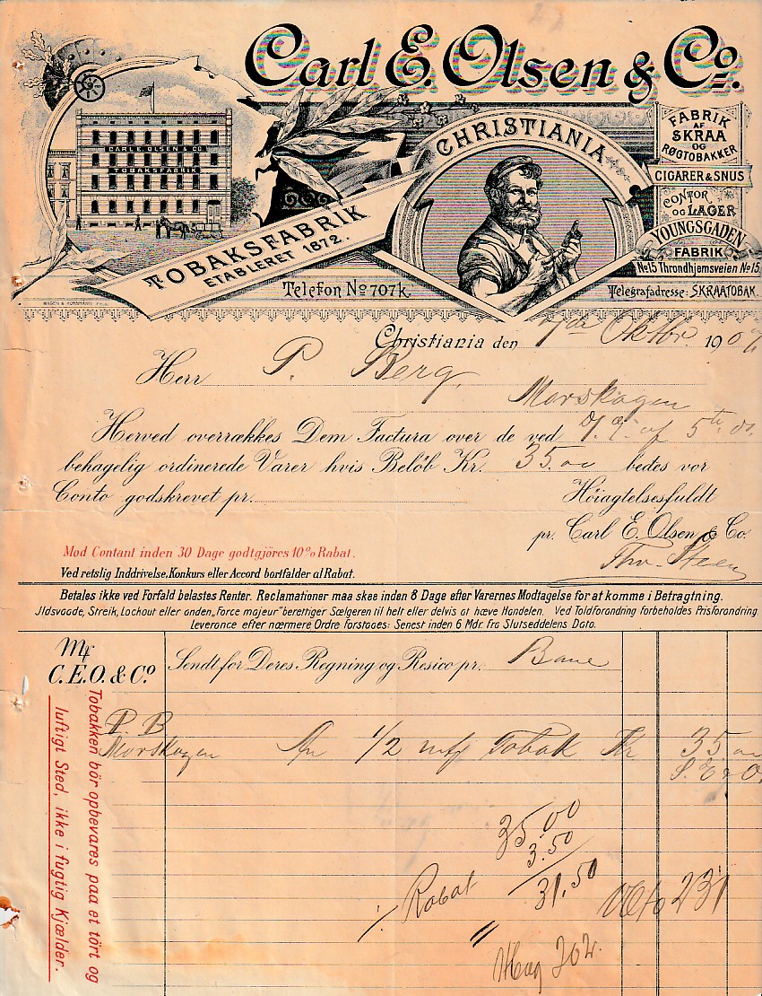 ( 887) -  CARL E. OLSEN &  CO TOBAKSFABRIK - CHRISTIANIA  1907