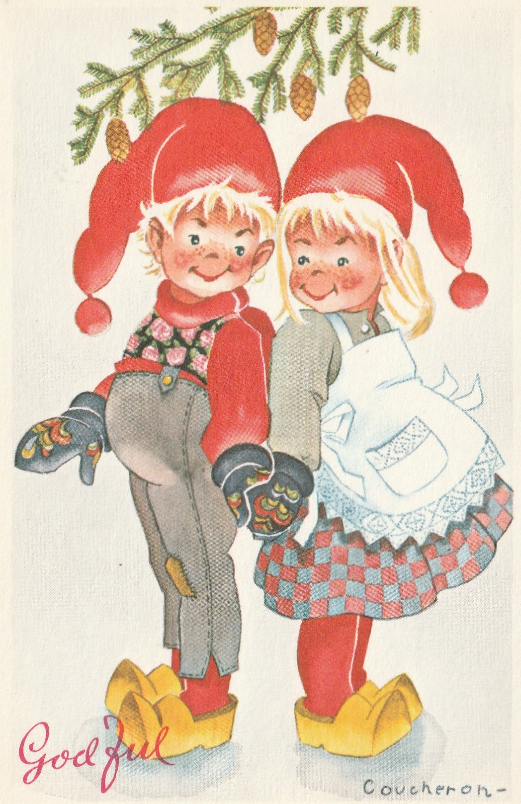 Eldre kort : God Jul . Oppi 7262/31 /Couheron . Småf