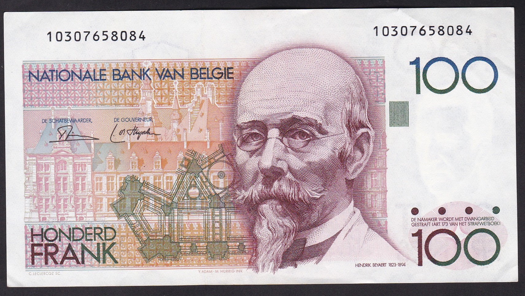 Belgia. ND- 1982 - 94 .  100 Francs
