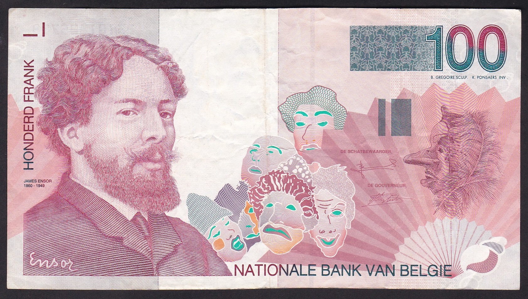 Belgia . ND-1995 - 2001 .  100 Francs