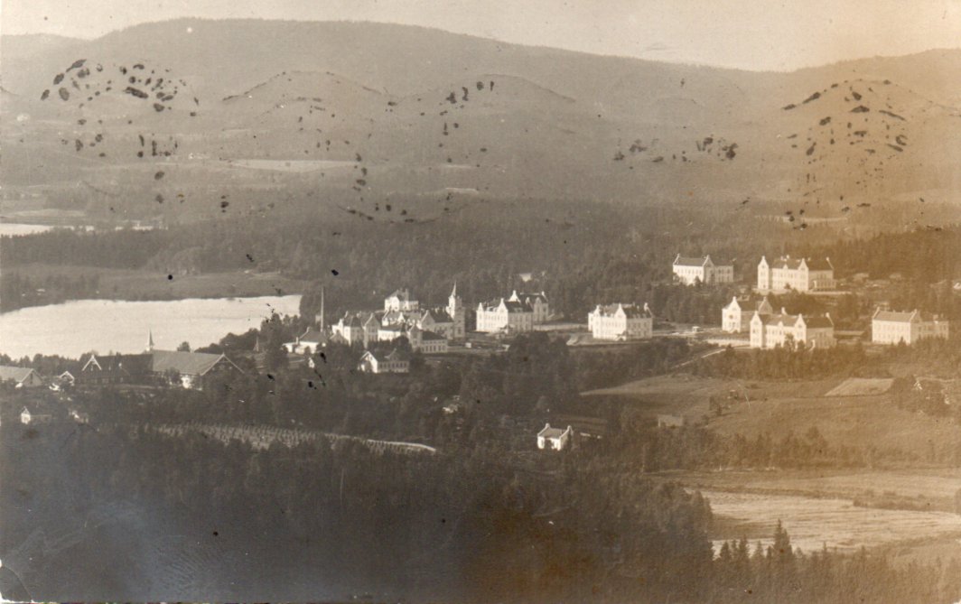 Dikemark? med mange bygninger. Stmp.1914.
