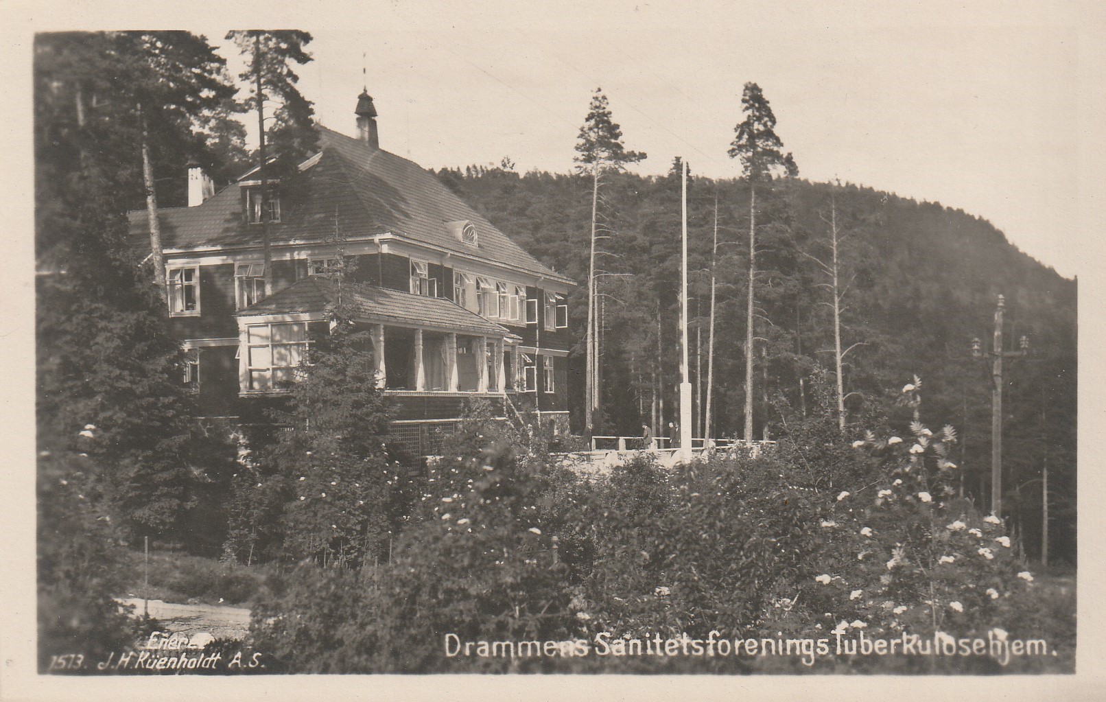 Gammelt kort : Drammens Sanitetsforenings TuberKulosehjem . Kuenholdt 1573 Småf