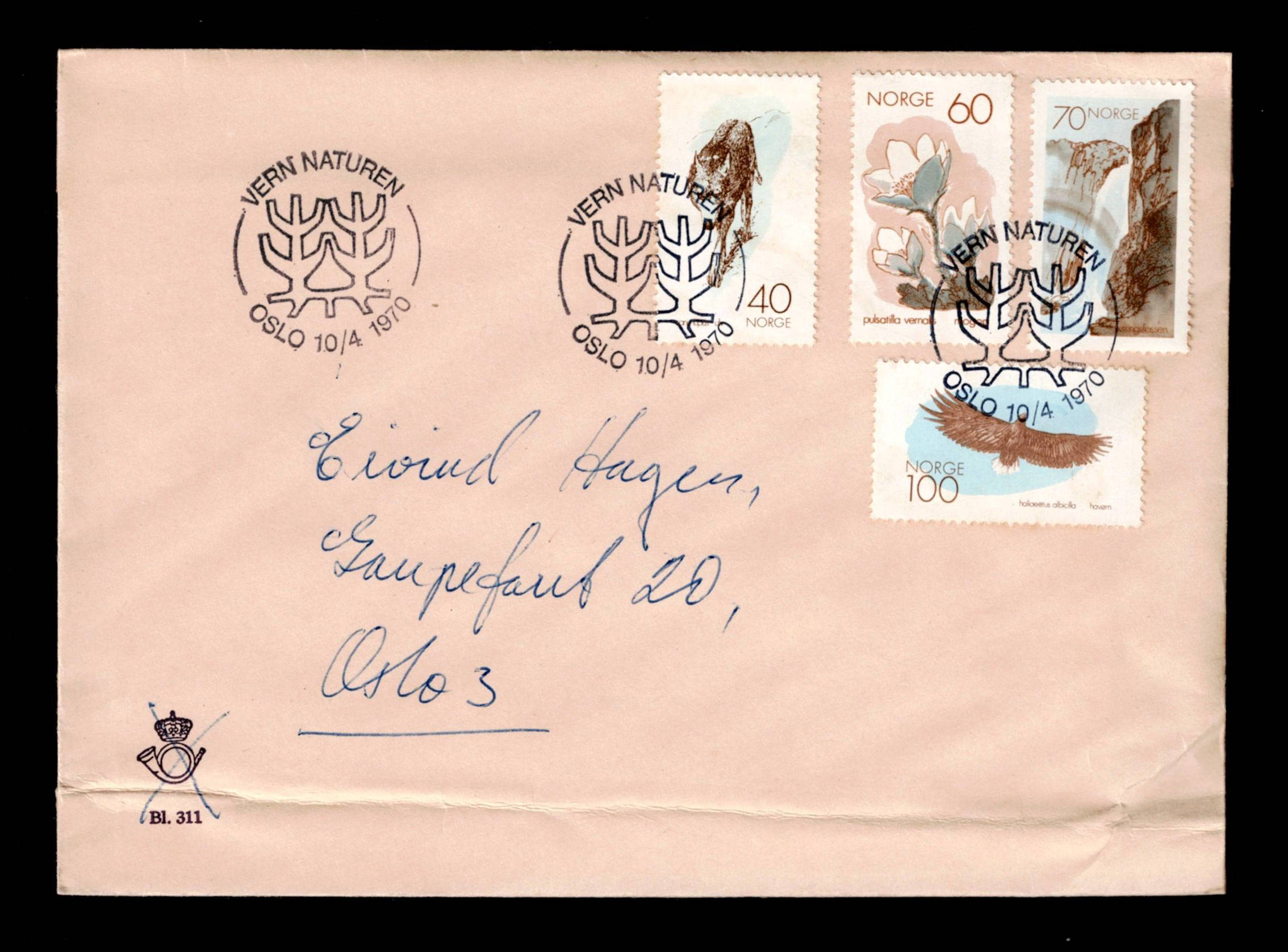 FDC 1970 NK649-52 Naturvernår vignet Posthorn