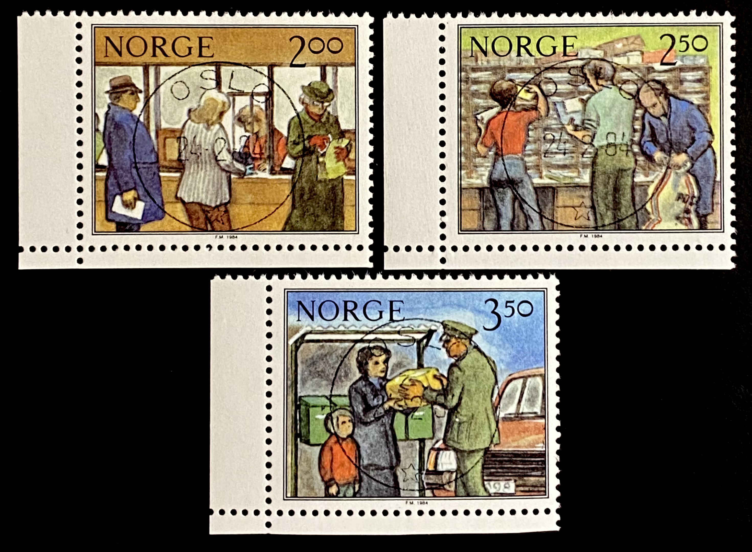 NK 944-946 Hjørnemerker Stemplet Oslo 1.dag.