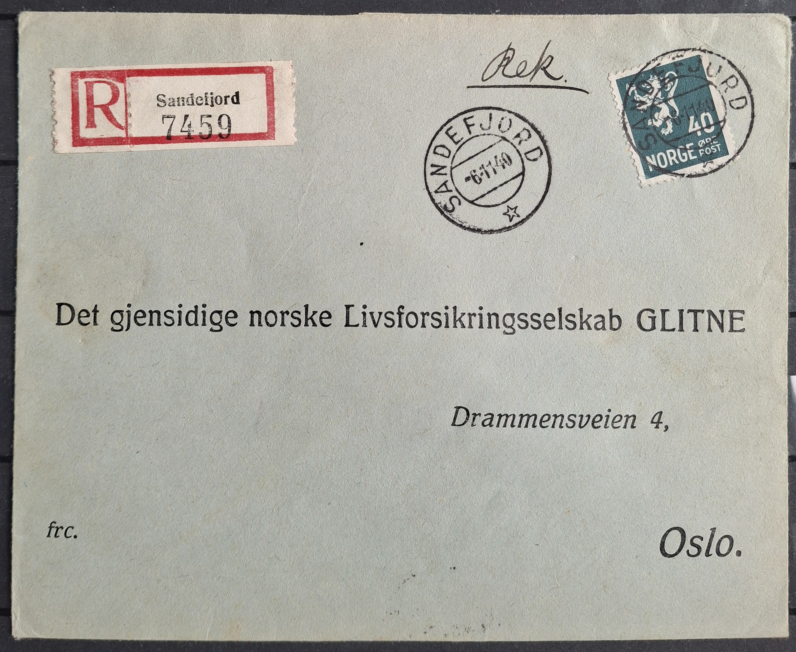 Rek brev stp Sandefjord 6-11-40
