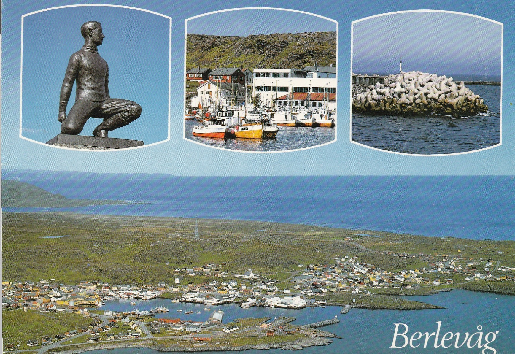 Berlevåg . Fiskeværet sett fra fly med Nordishavet i bakgrunnen . Aune M-11578-5