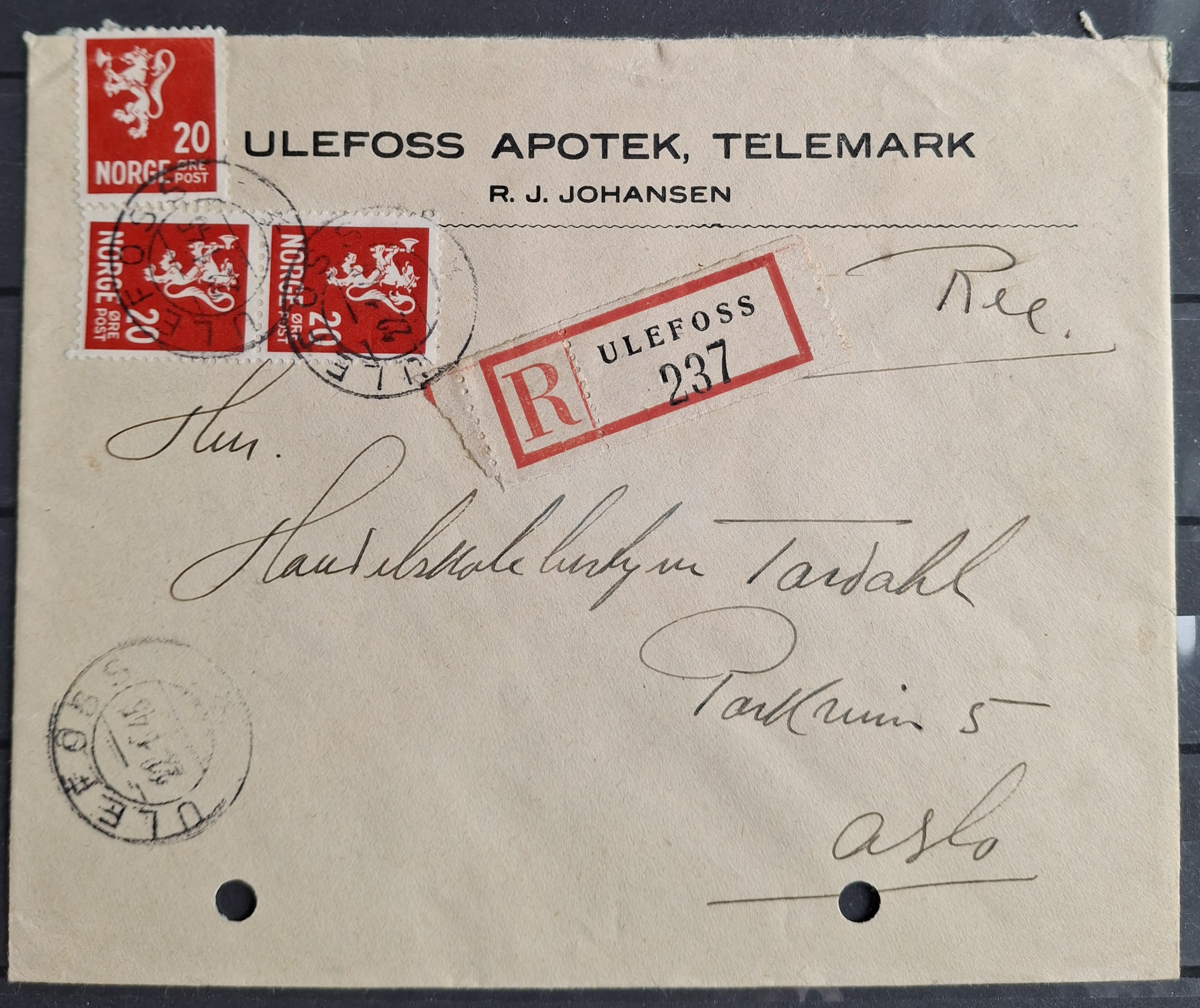 Rek brev stp  Ulefoss 22-2-45