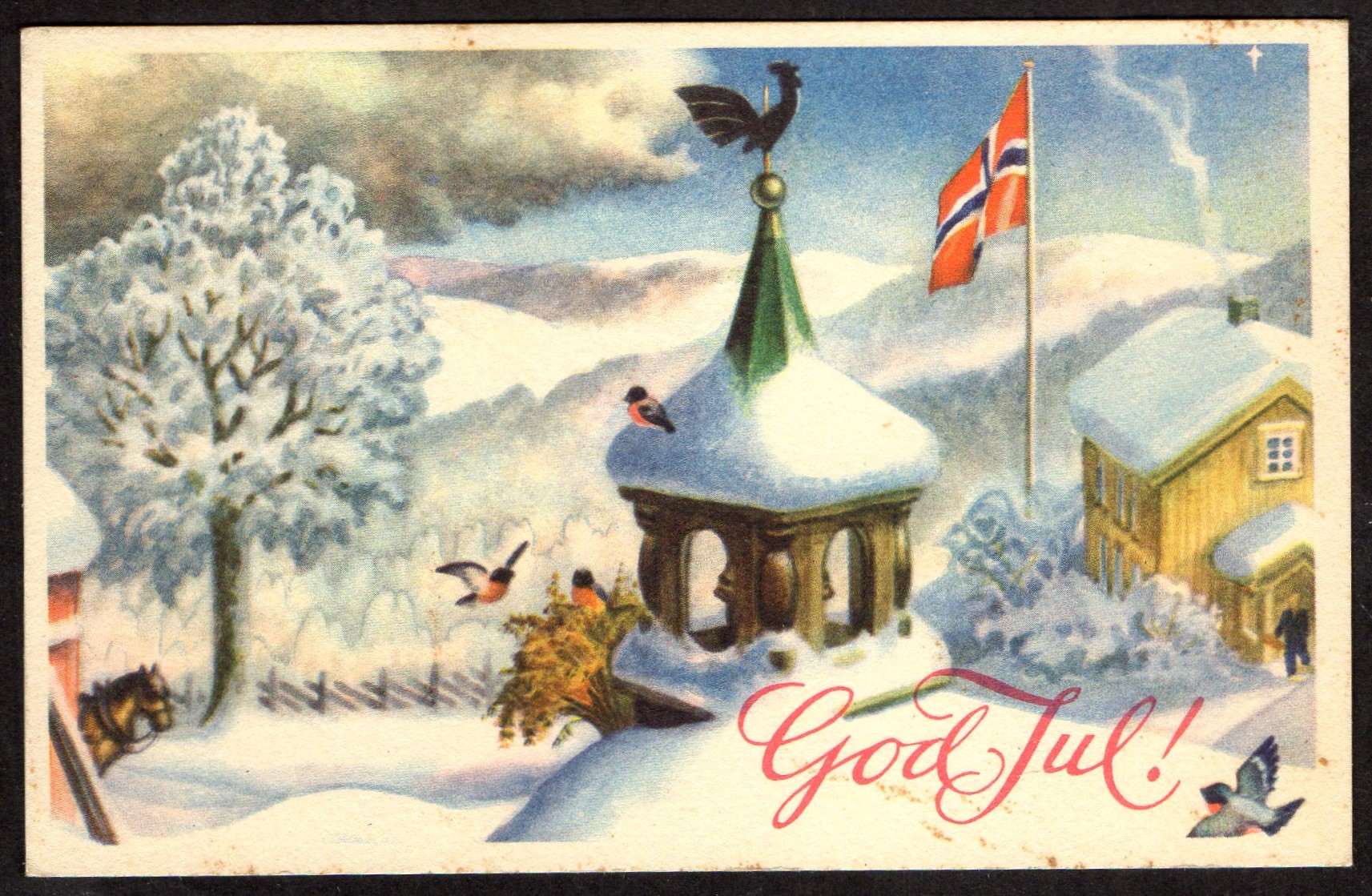 Julekort Børrehaug & remen st Vikeland svakt st