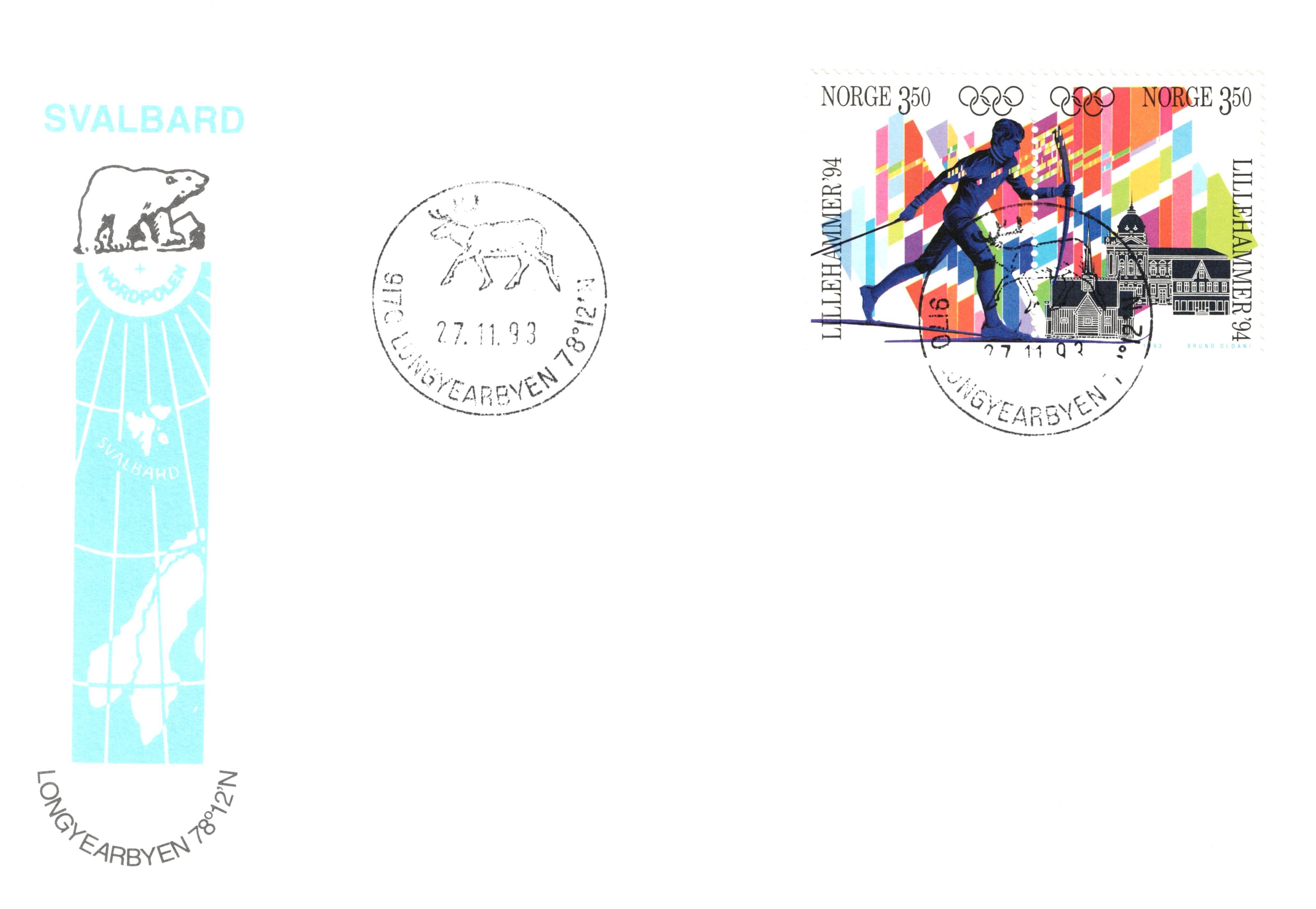 FDC 1993  NK1188-1189  Vignett: 6 (Longyearbyen).  Grad: 6.