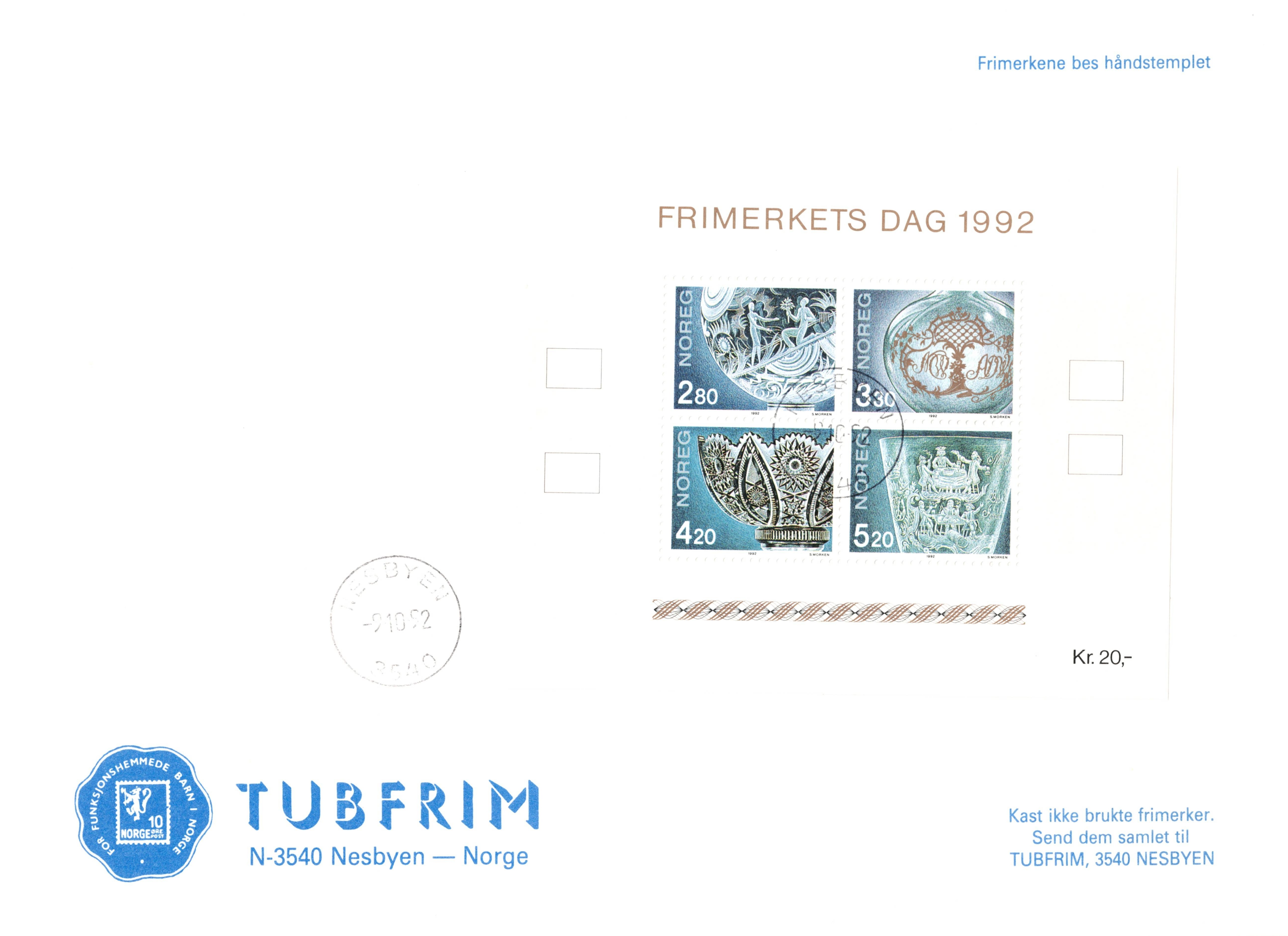FDC 1992  NK1150-1153  BL17  Vignett: 12  Grad: 6.