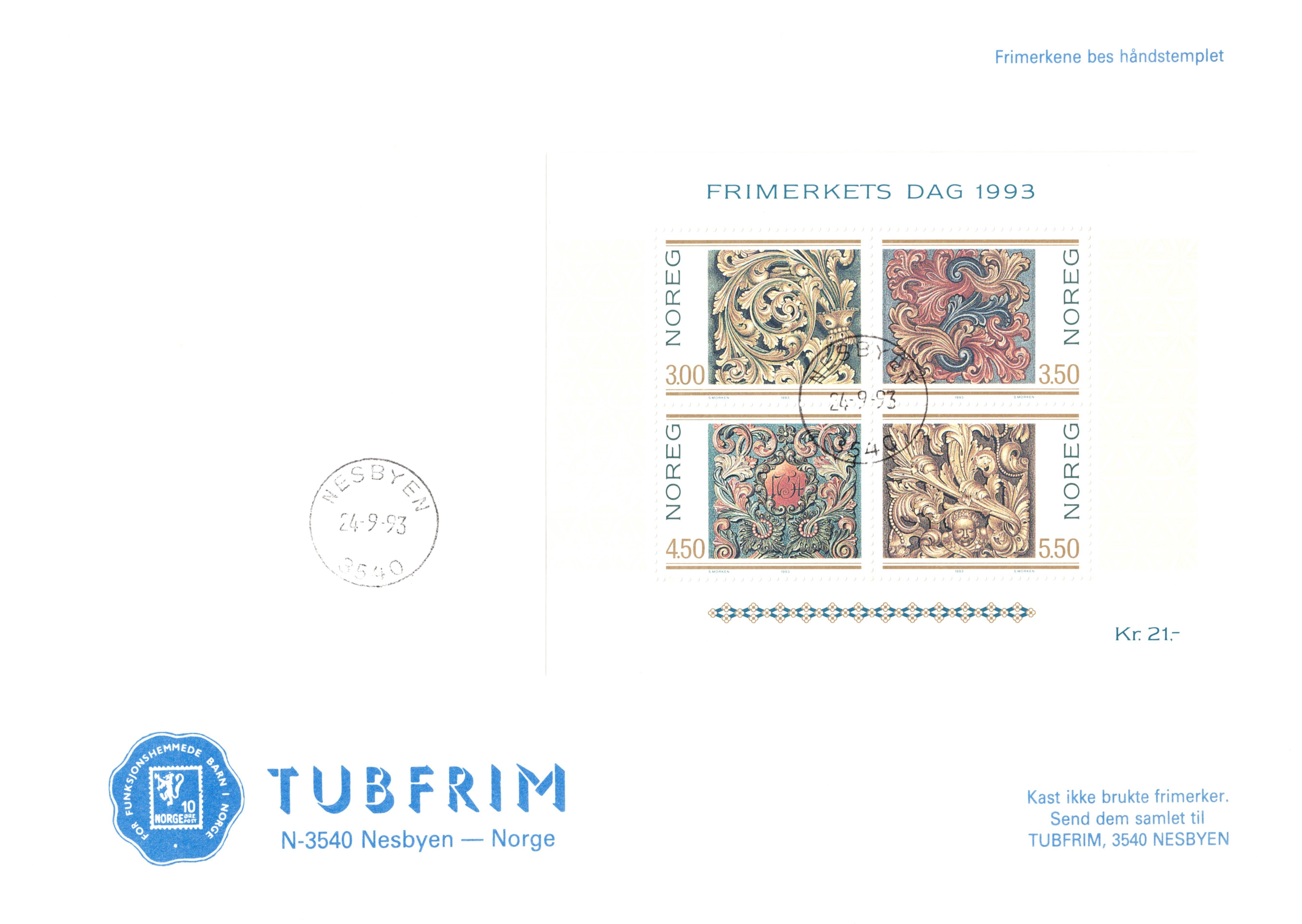 FDC 1993  NK1184-1187  BL19  Vignett: 11  Grad: 6.