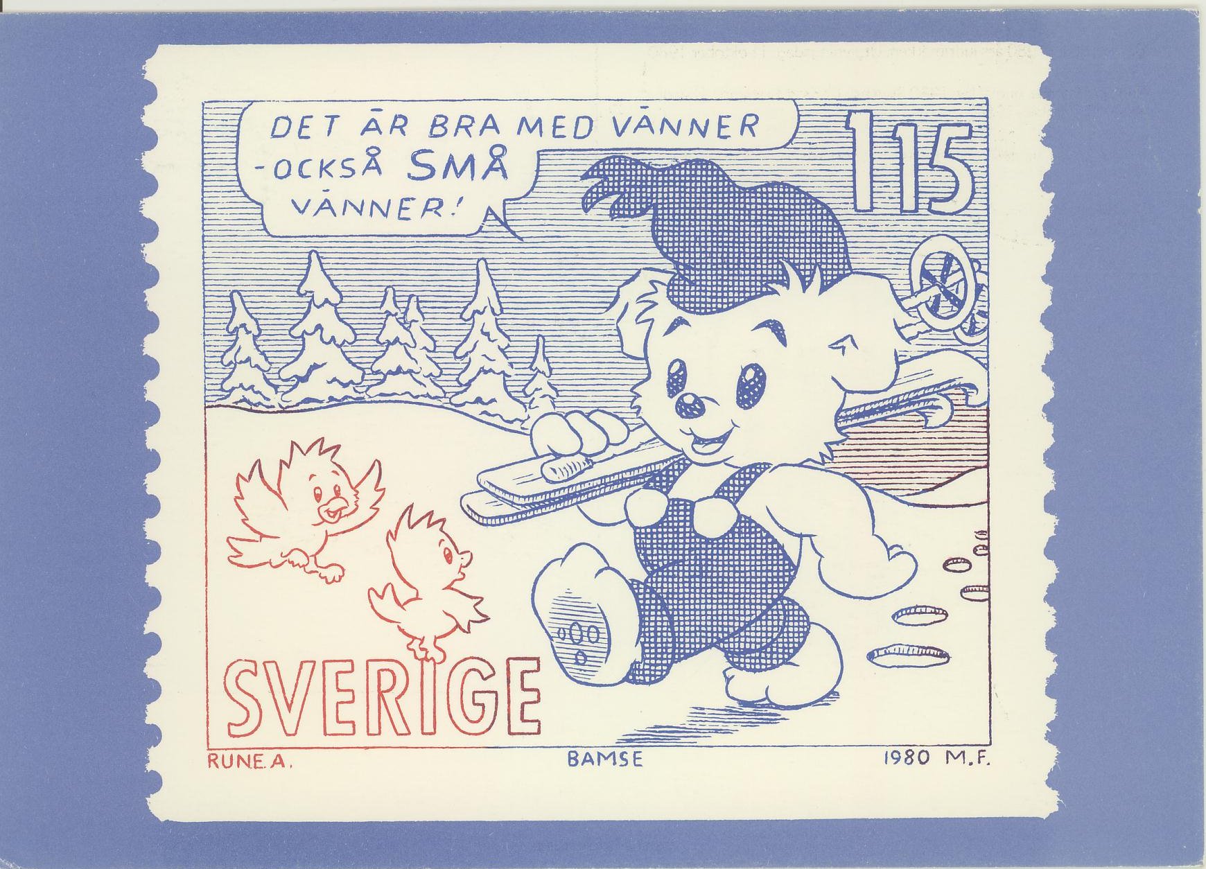 "BAMSE" PÅ PENT POSTKORT og brukt som FDC - frankering