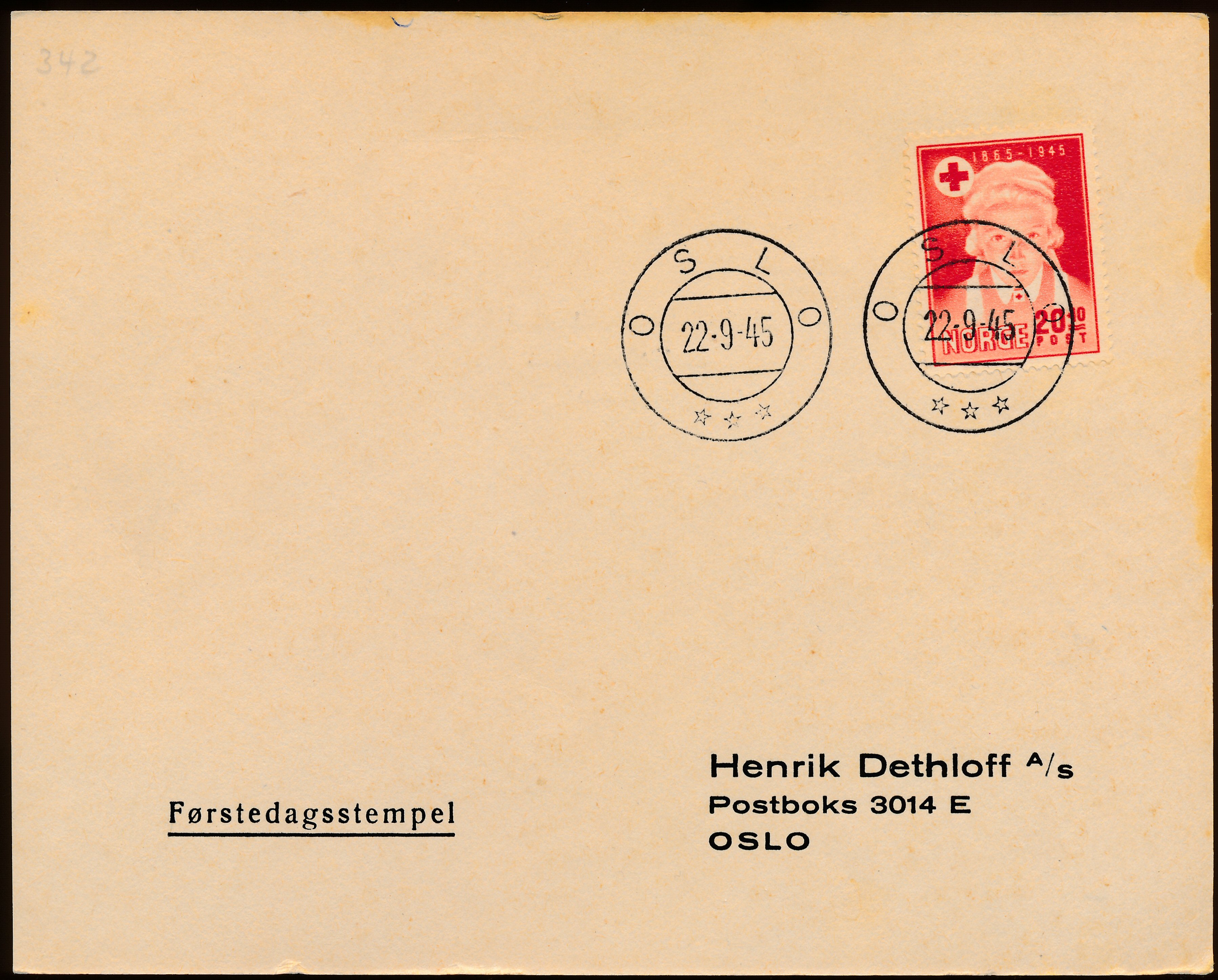 FDC 1945 NK342 tekstvignett 2 Oslo