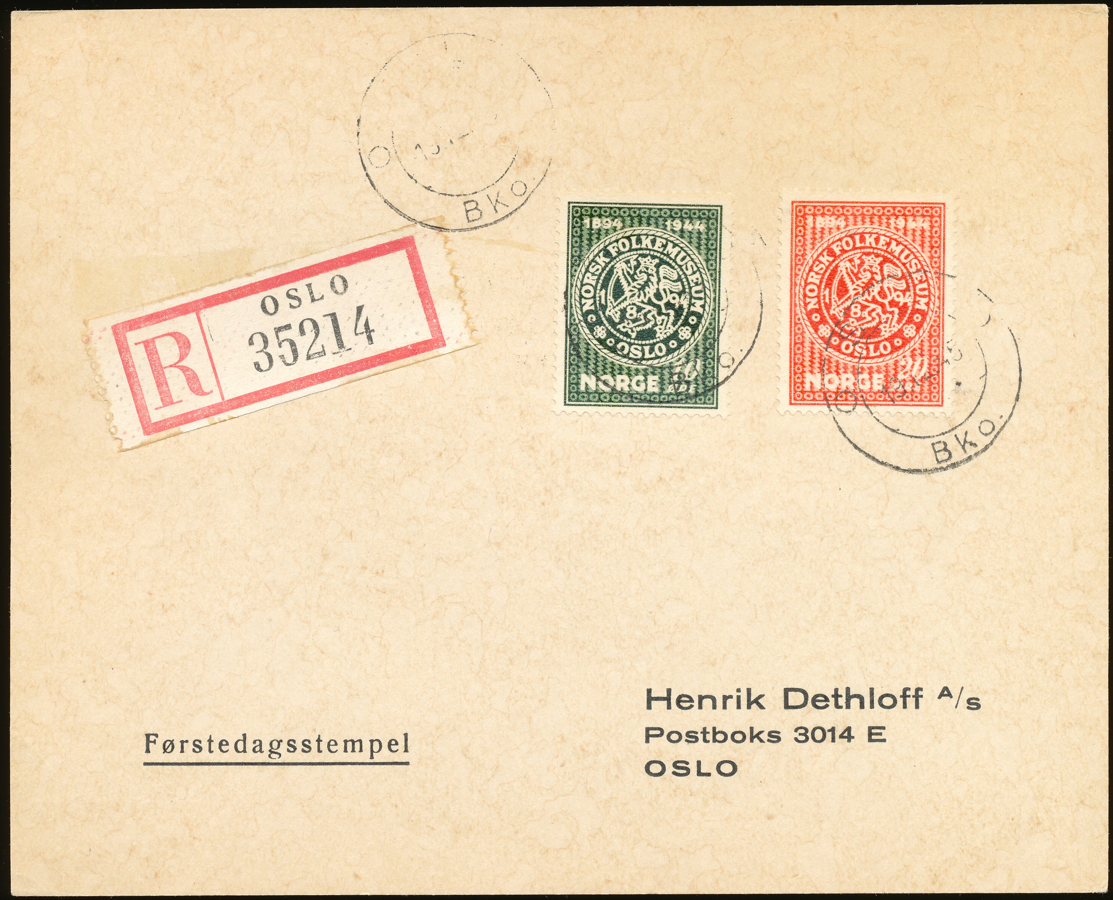 FDC 1945 NK343-NK344 tekstvignett 2 Oslo REK