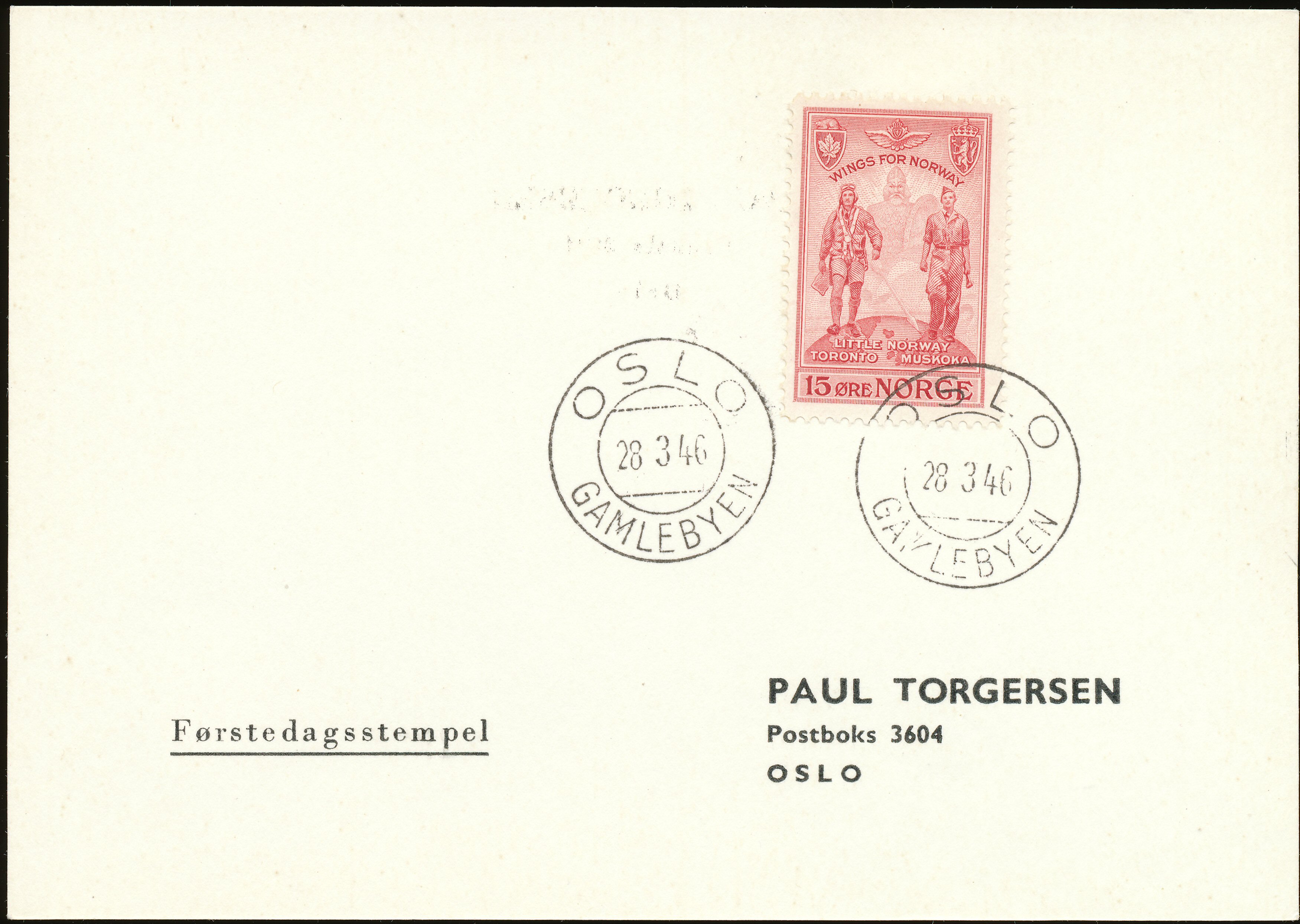 FDC 1946 NK349 tekstvignett 1 Oslo