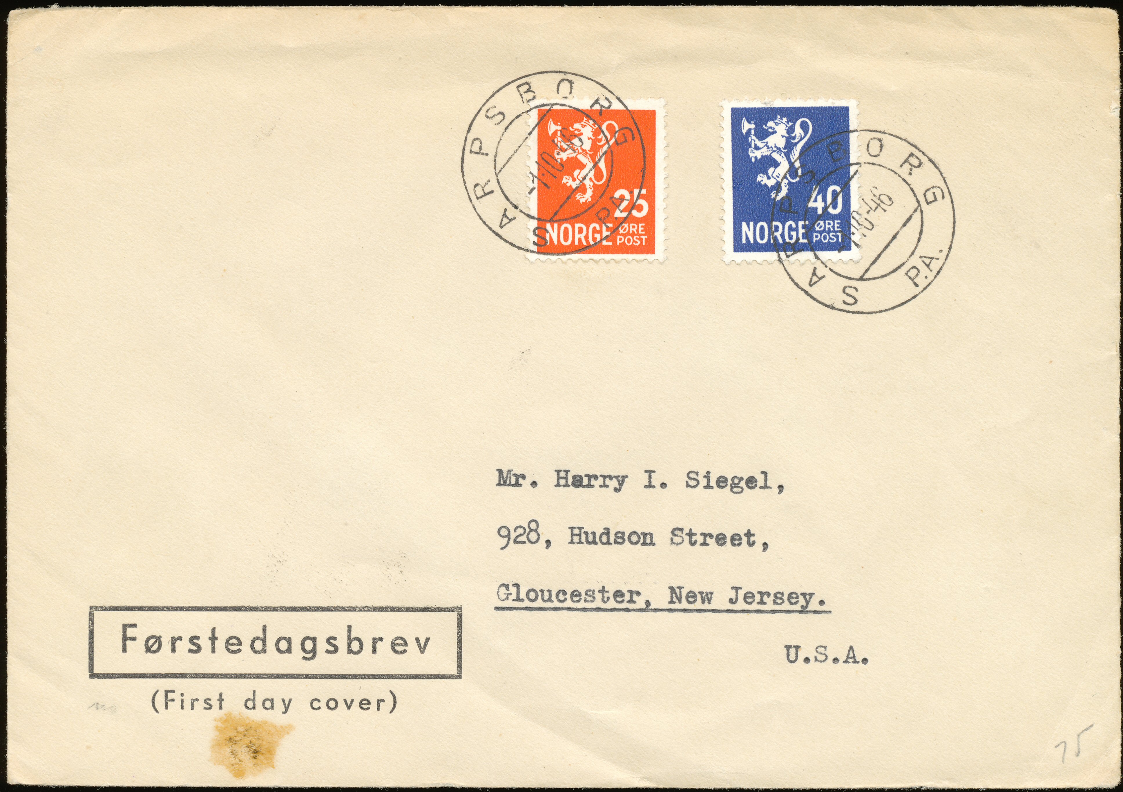FDC 1946 NK354-NK356 tekstvignett 2 Sarpsborg