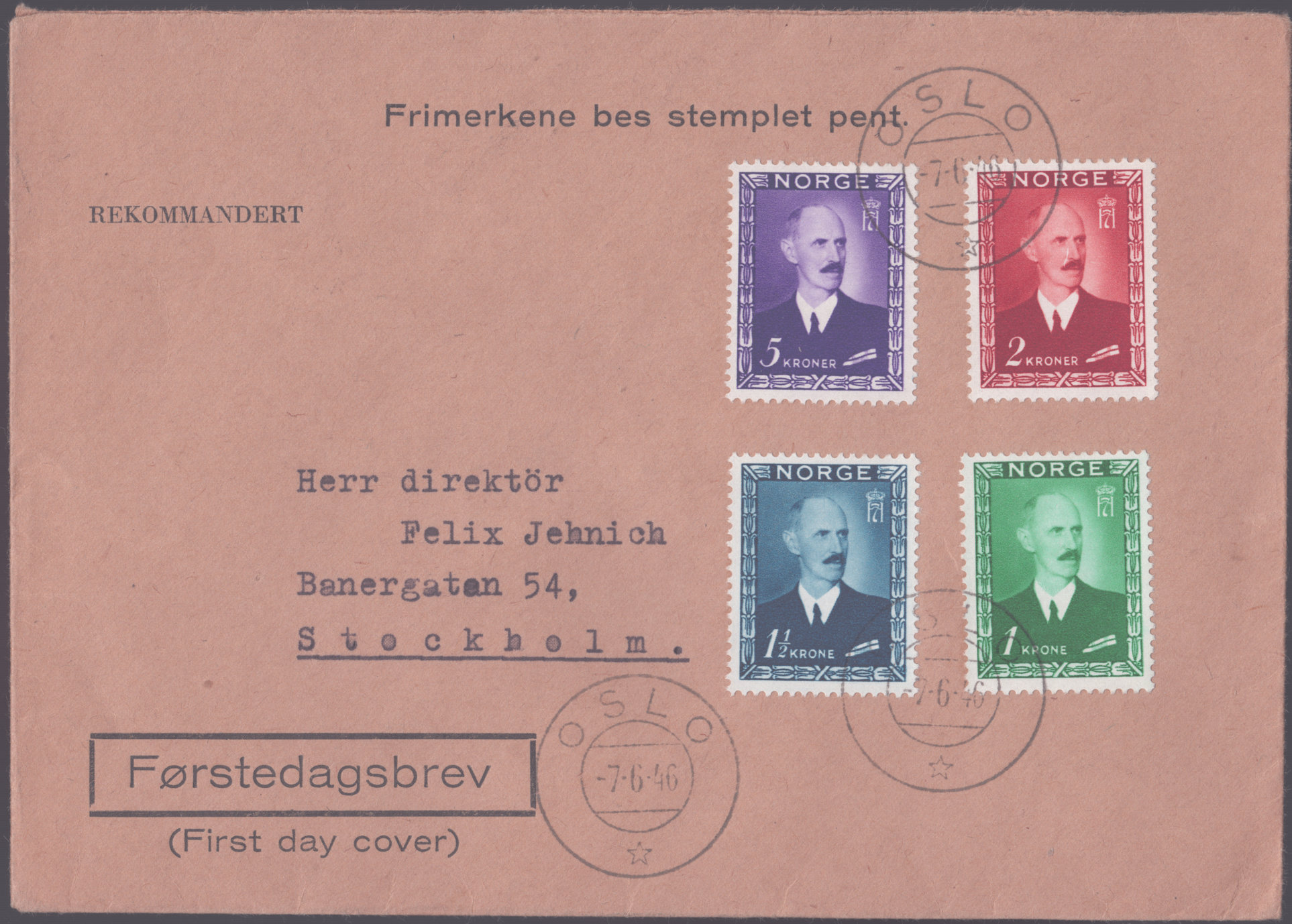 FDC 1946 NK350-NK353 tekstvignett 1 Oslo