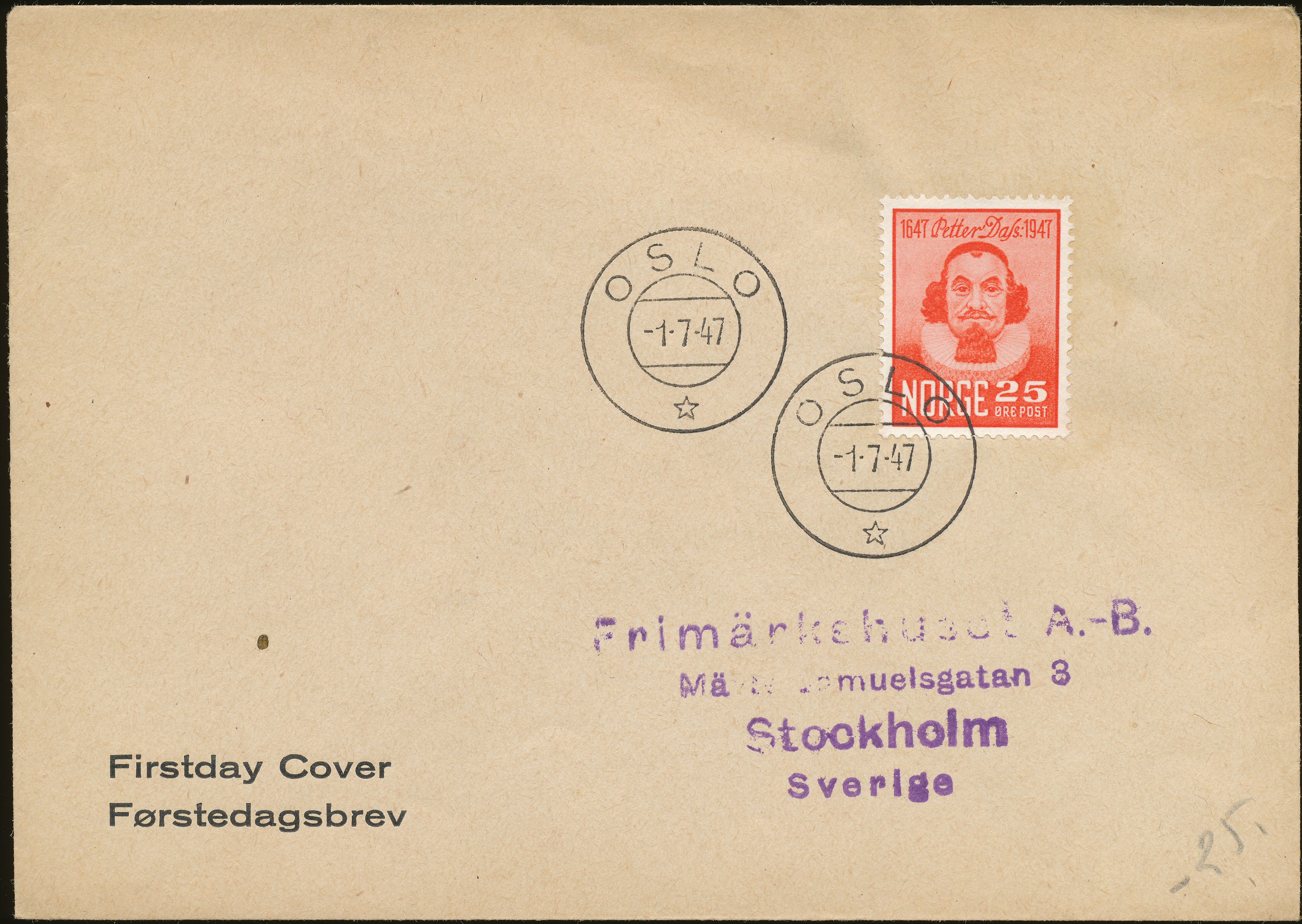 FDC 1947 NK370 tekstvignett 1 Oslo