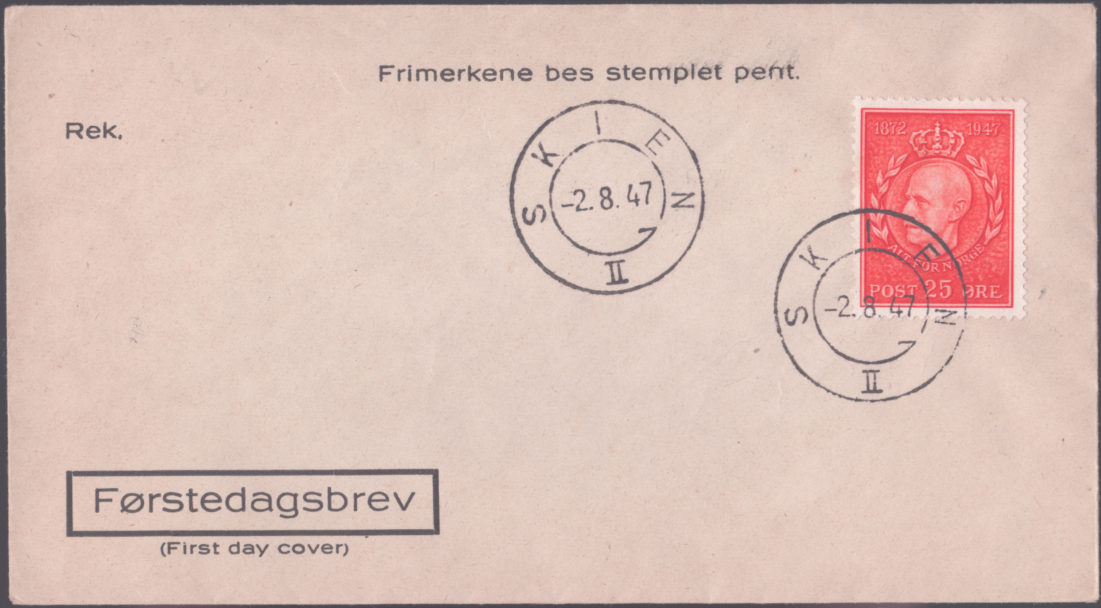 FDC 1947 NK371 tekstvignett 4 Skien
