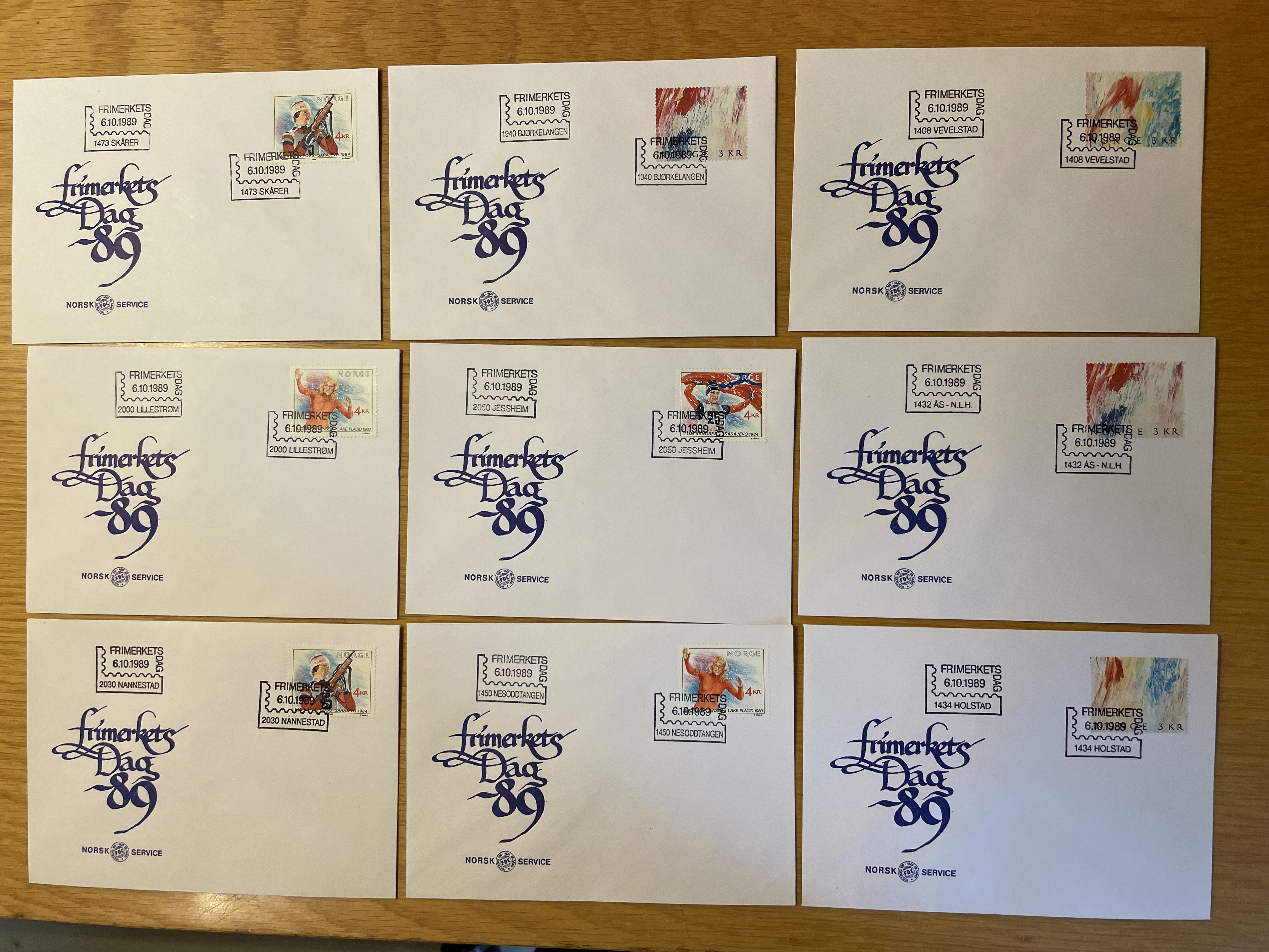 Frimerkets dag 6.10.1989 (9 ulike FDC)