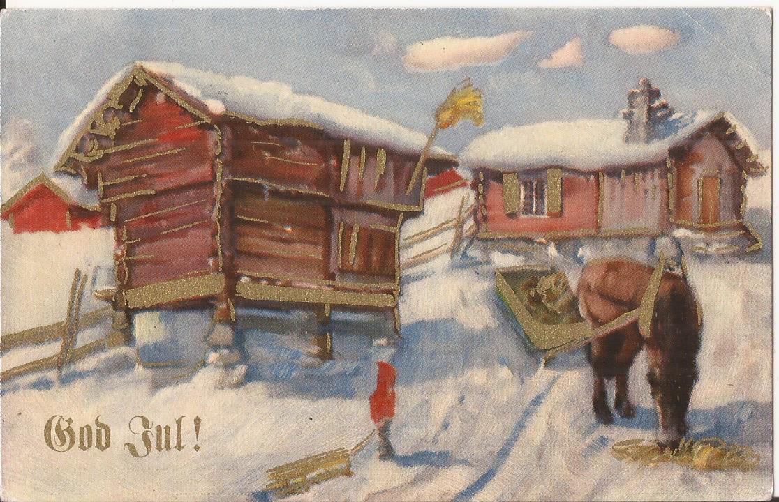 Postkort - På gården , glanset -