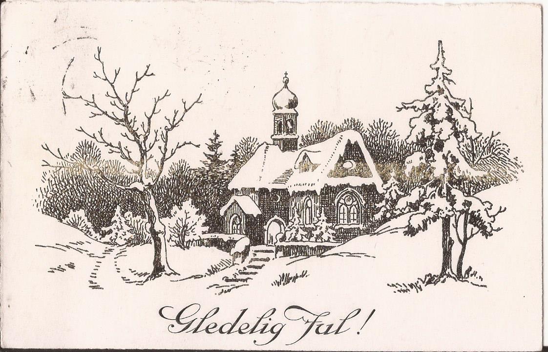 Postkort - Kirke på vinter -