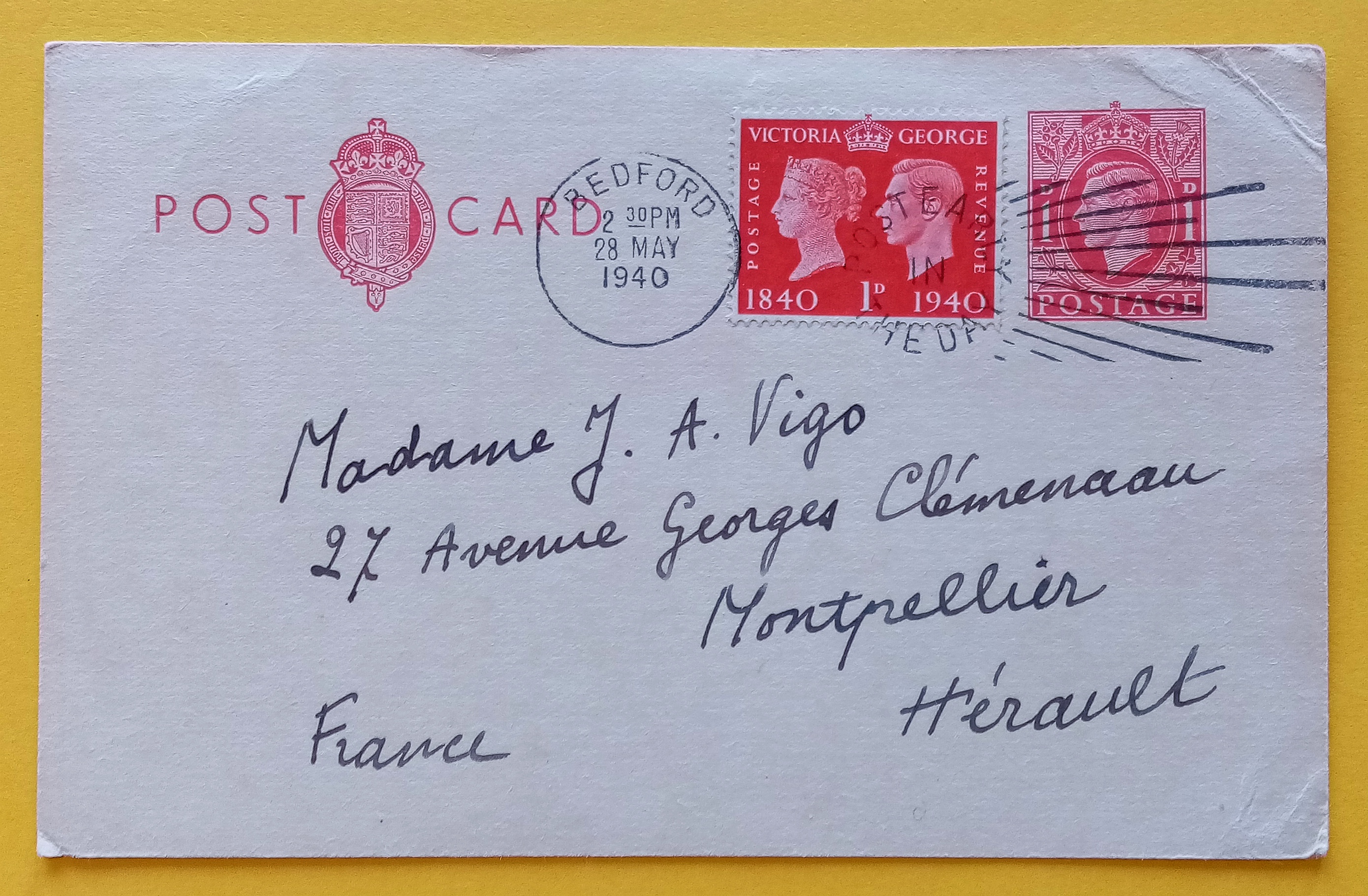 POST CARD - BEDFORD. 28 MAY. 1940.