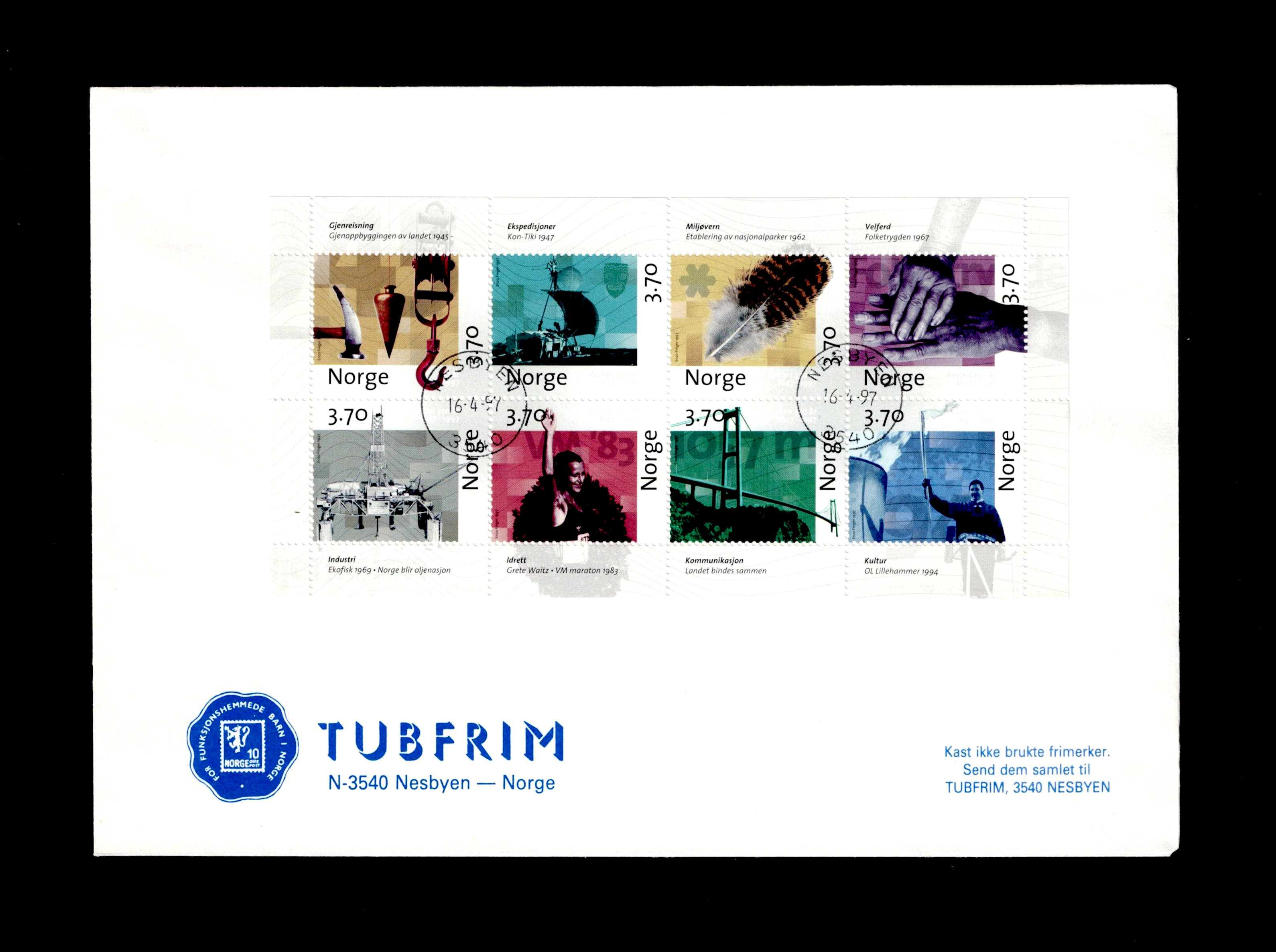 FDC 1997 NK1295-1302 NESBYEN vignet Tubfrim