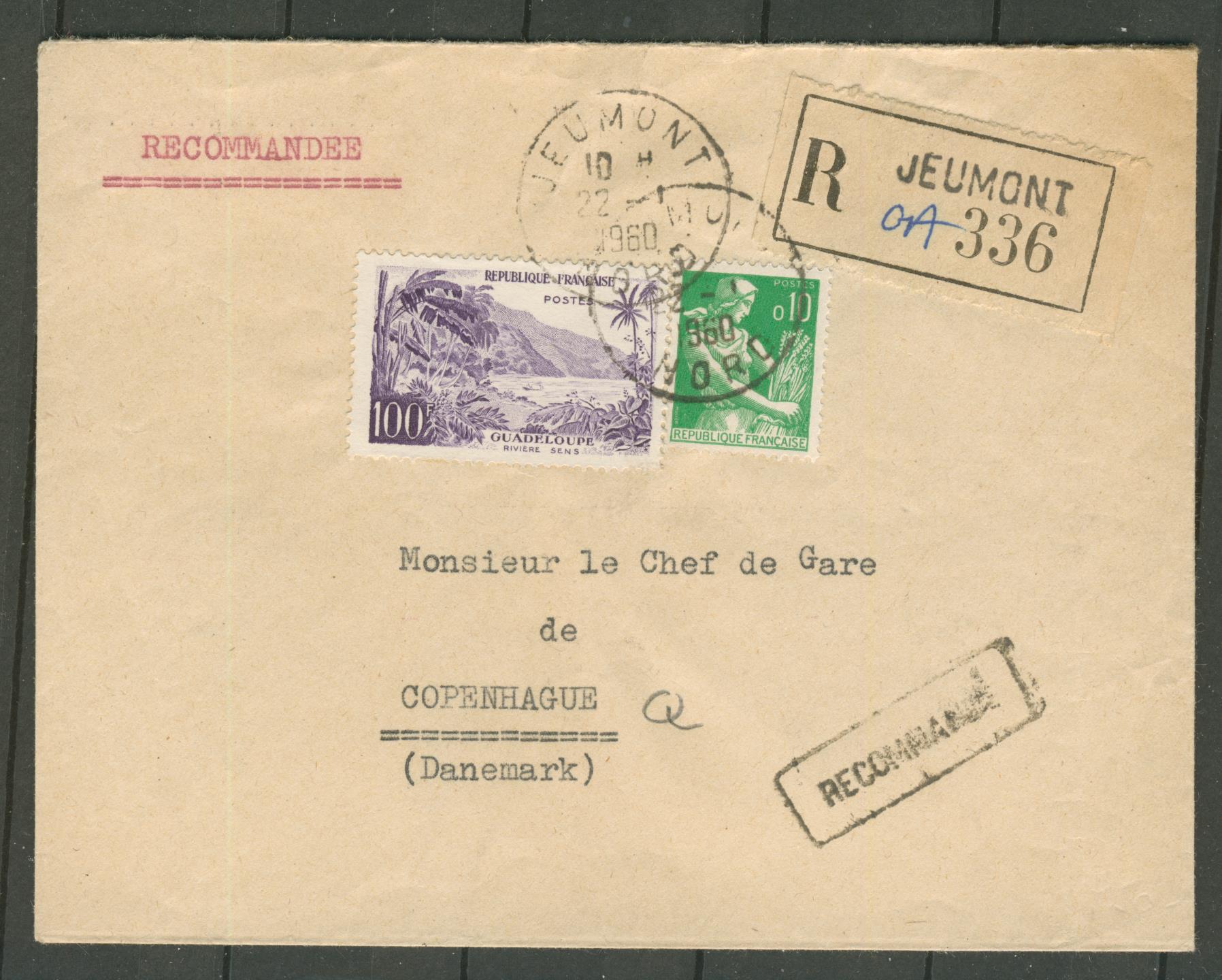 Cover sent Denmark 1960. Mixed old and new currency