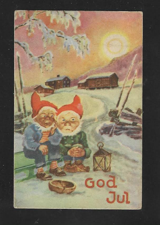 Nisser på benk.Oppi528/4 m/julemerke 1947
