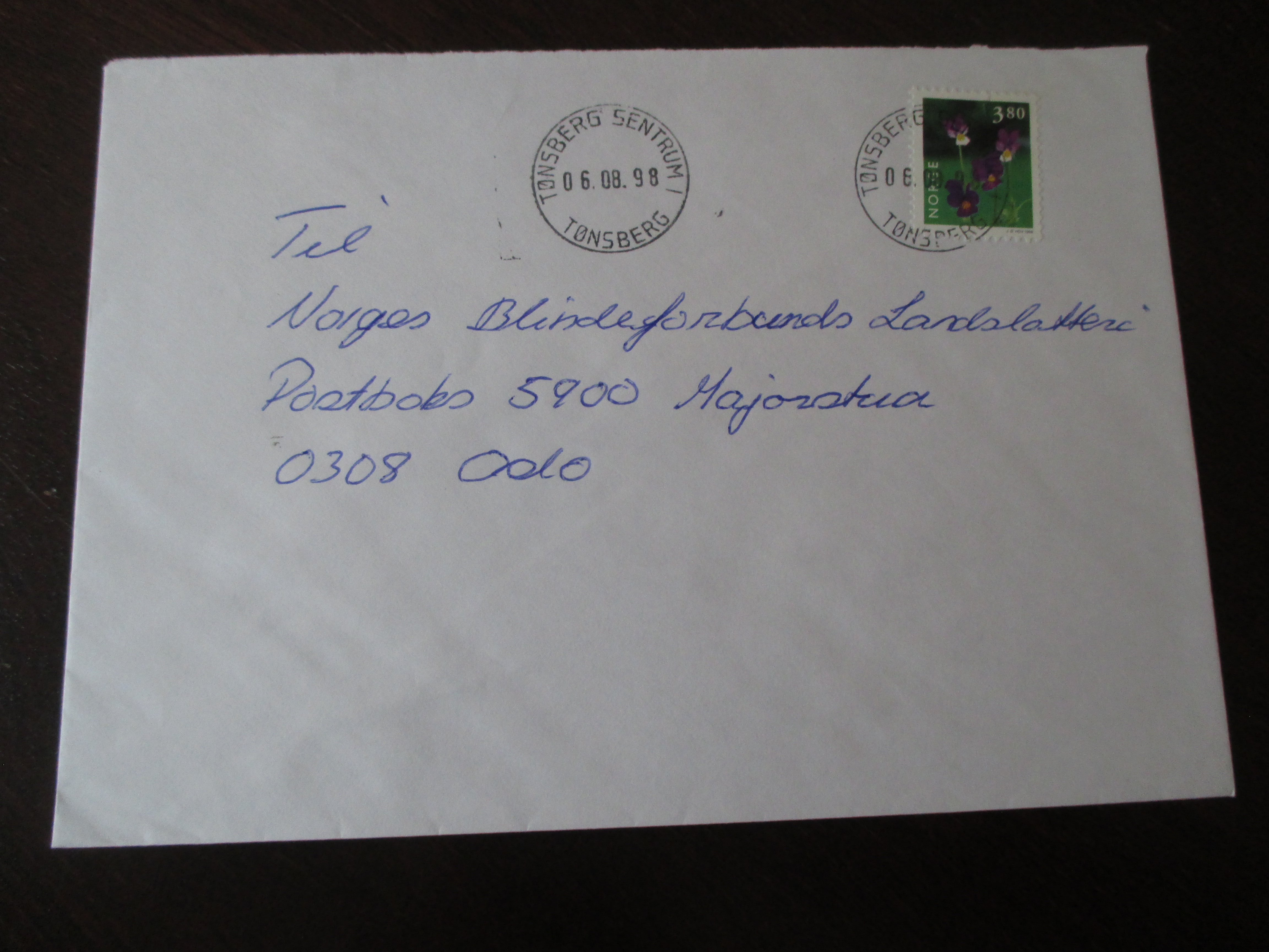 Brev st. Tønsberg Sentrum I 06.08.1998. (I24)