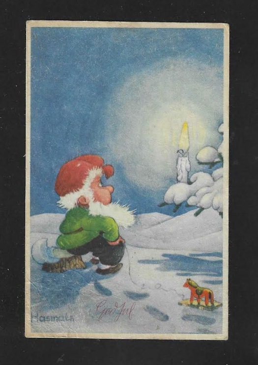 Nisse ser på lys. Mittet N 2858 m/julemerke 1951