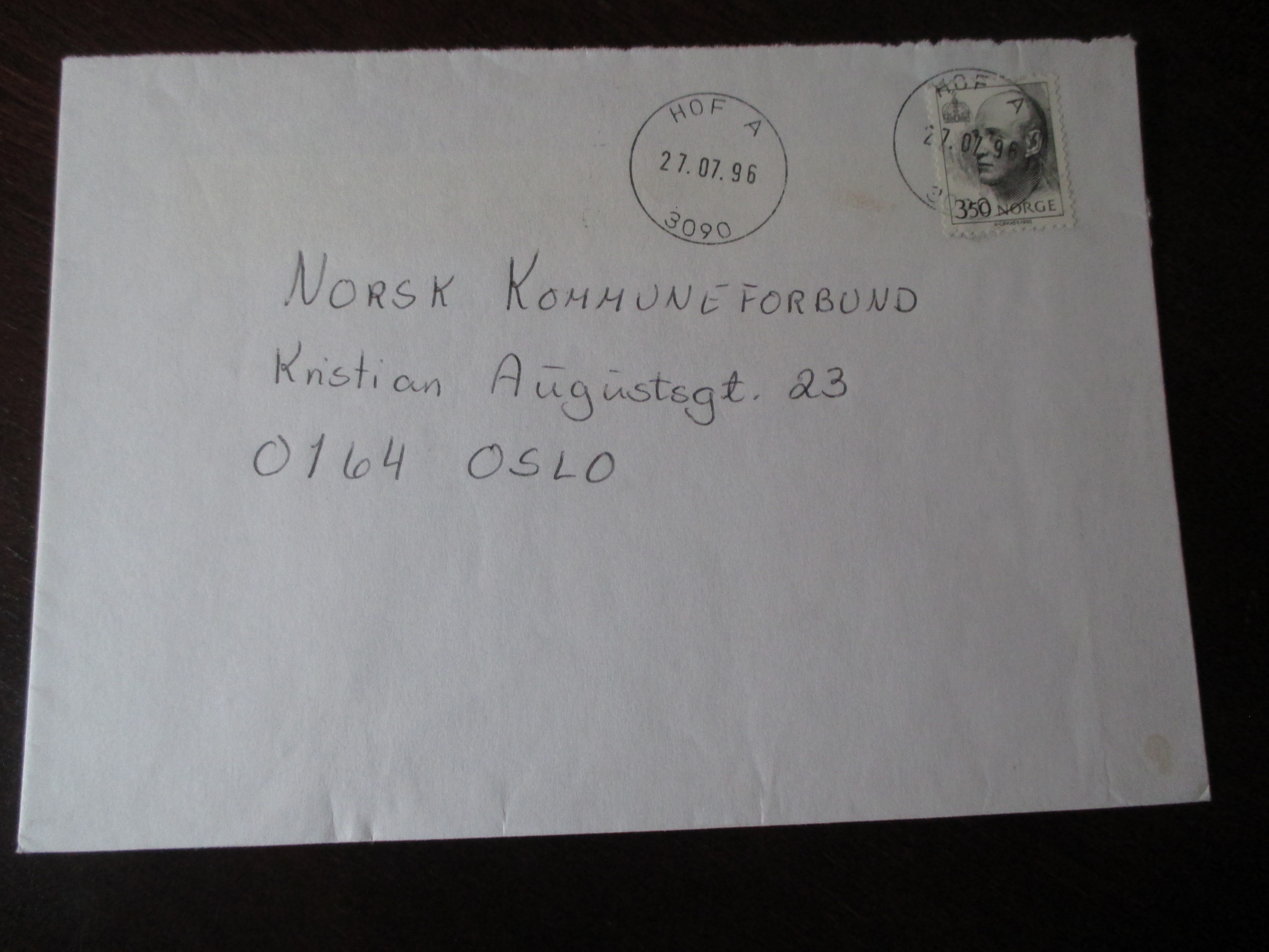 Brev st. Hof A 27.07.1996. (I24N)