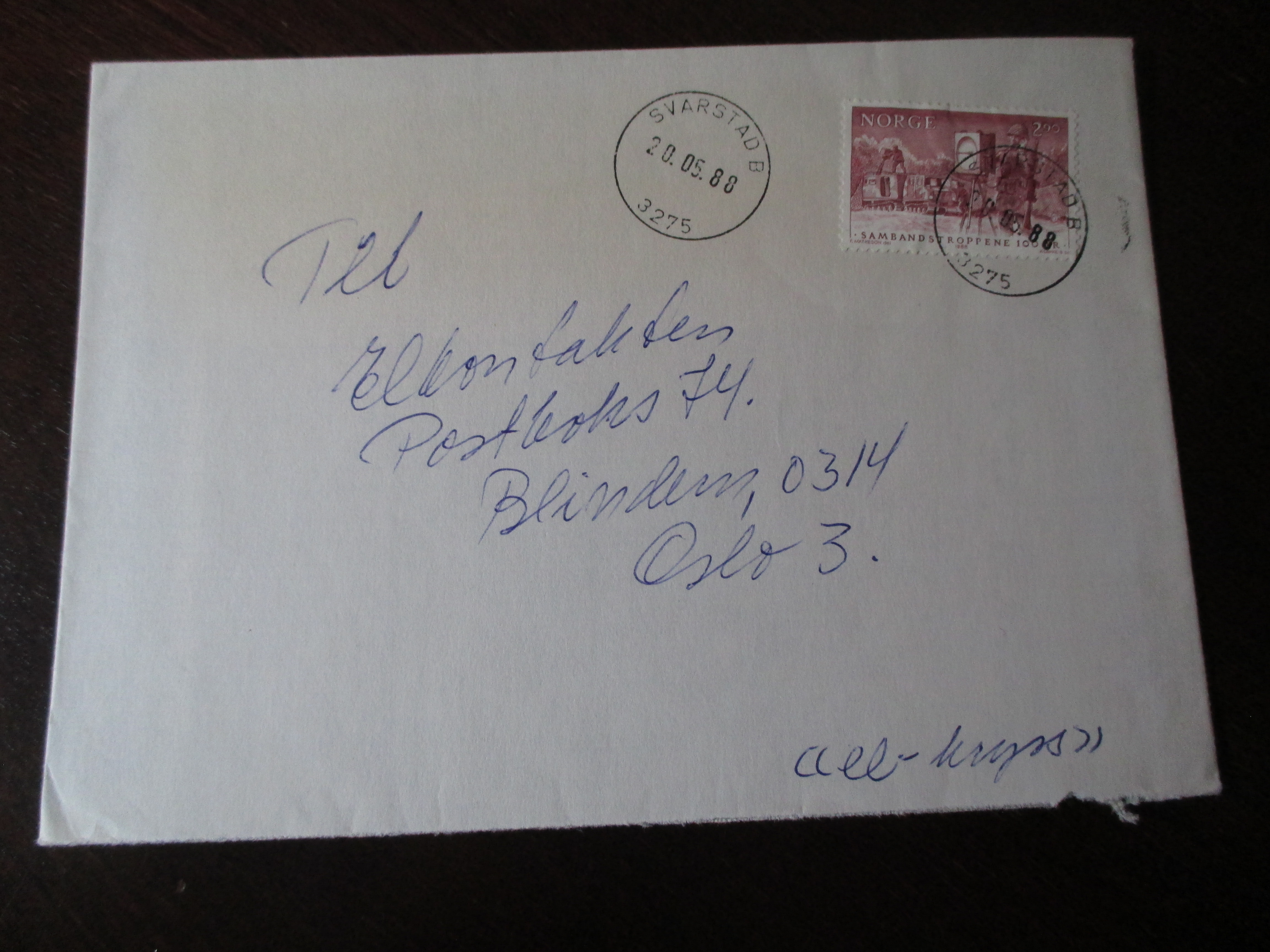 Brev st. Svarstad B 20.05.1988. (I24N)