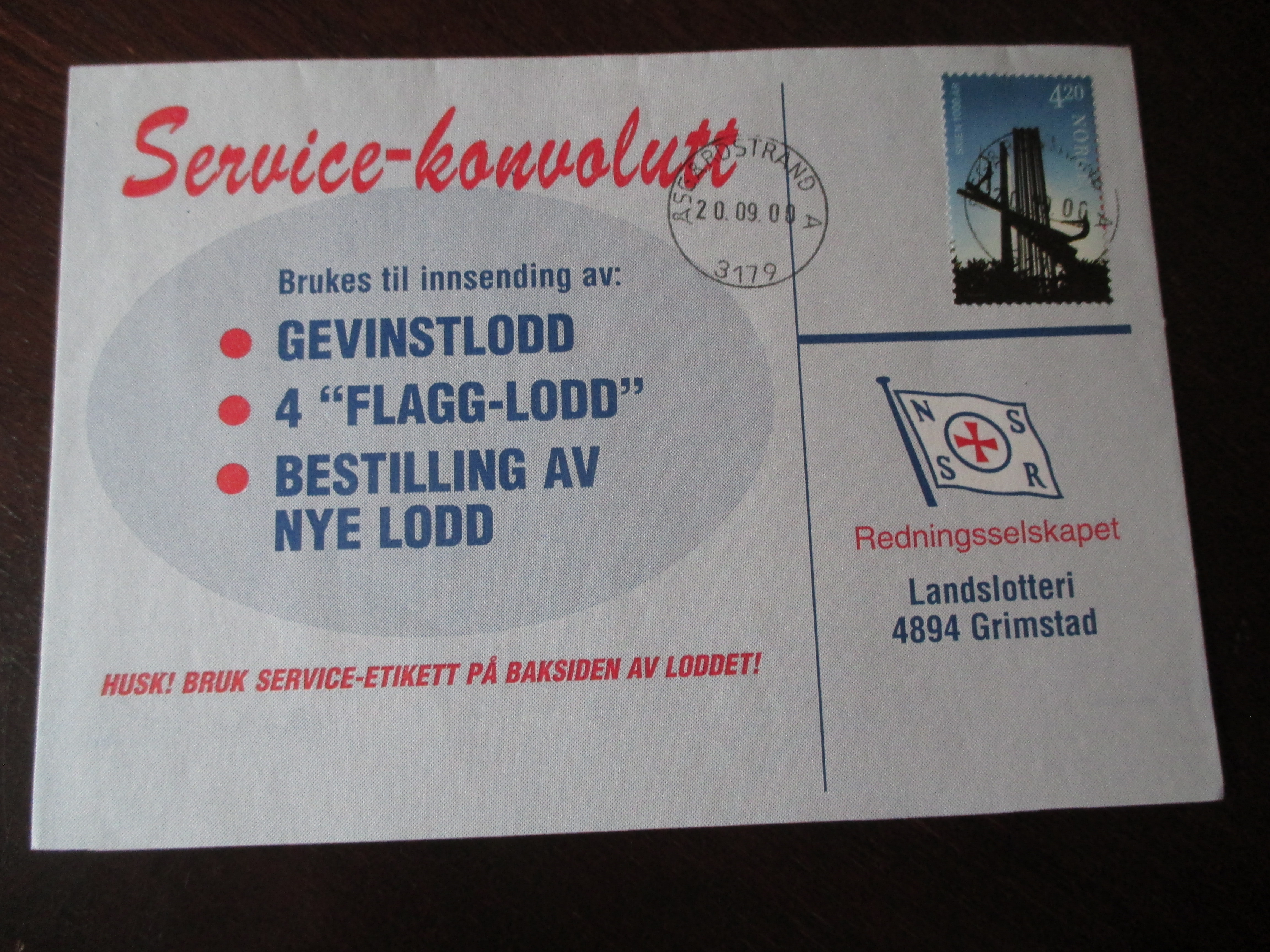 Brev st. Åsgårdstrand A 20.09.2000. (I24N)